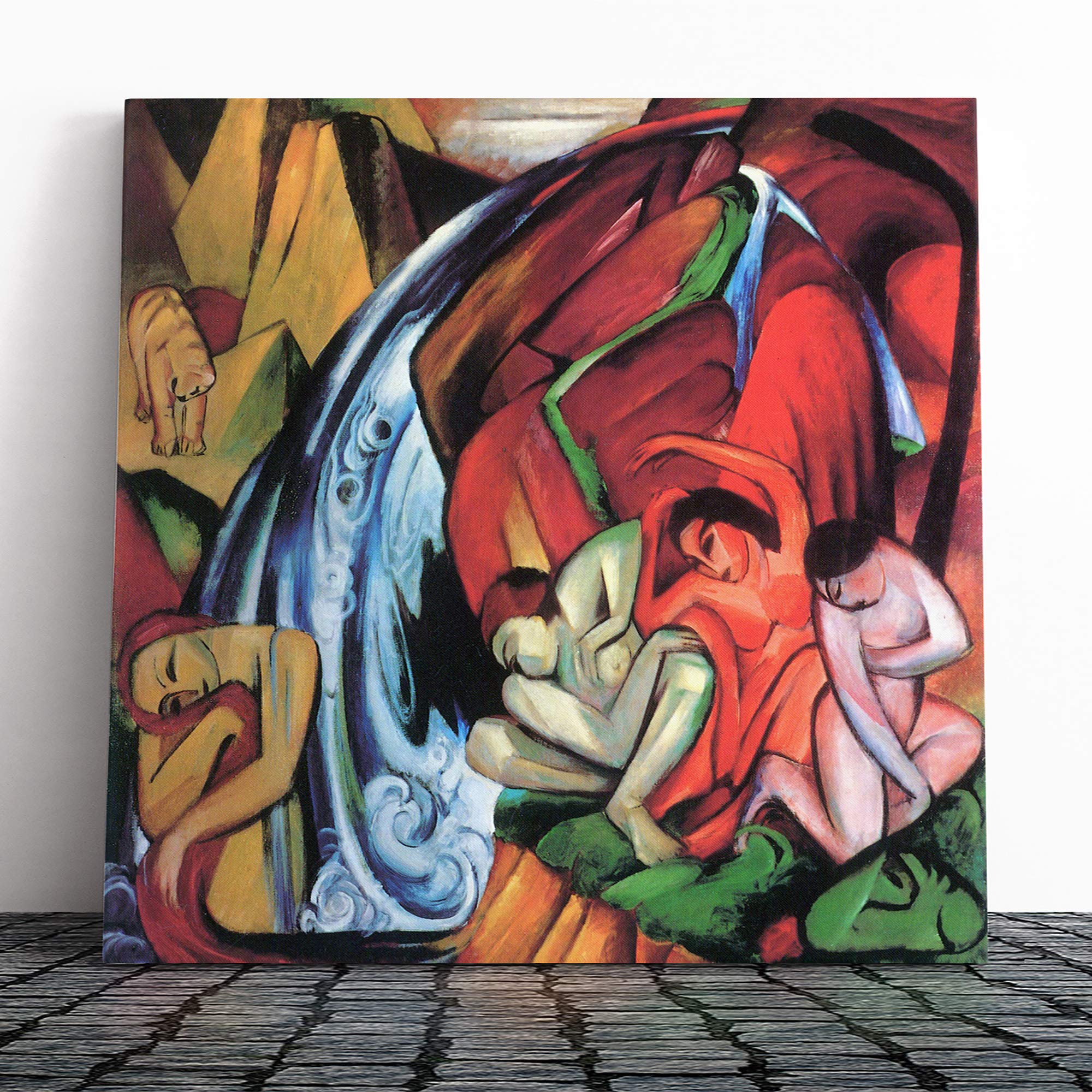 Big Box Art Canvas Print Wall Art Franz Marc The Waterfall | Mounted and Stretched Box Frame Picture | Home Decor for Kitchen, Living, Dining Room, Bedroom, Hallway, Muli-Colour, 14x14 Inch