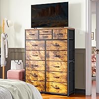 Vista 7 de EnHomee Cómodas altas para dormitorio con cajón, cómodas para dormitorio, cómodas de tela y cómodas para sala de estar, parte superior de madera