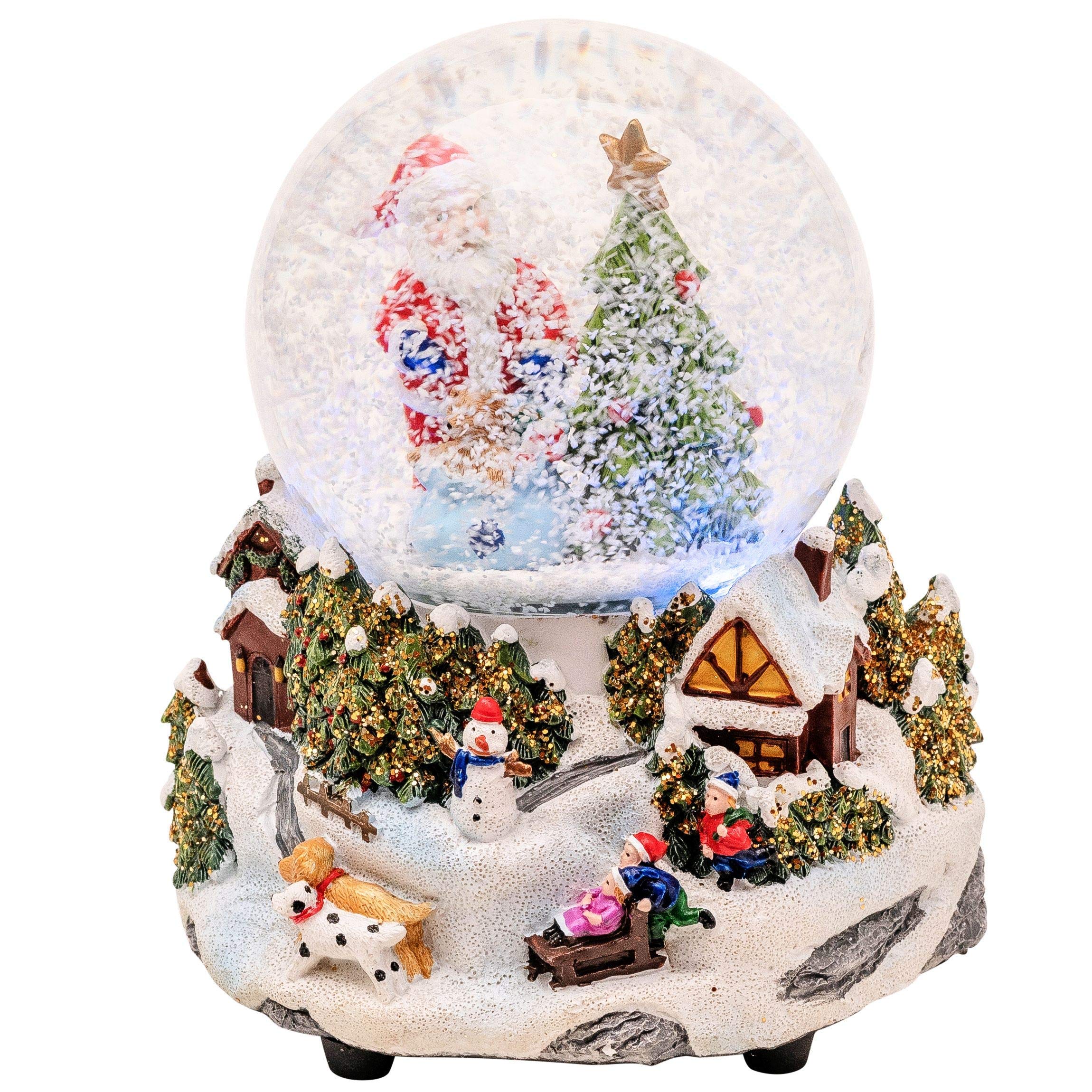 Wichtelstube-Kollektion XL LED Schneekugel Weihnachten elektrischer Schneewirbel, viele Melodien und Farbwechsel Glitzerkugel Weihnachtsdorf