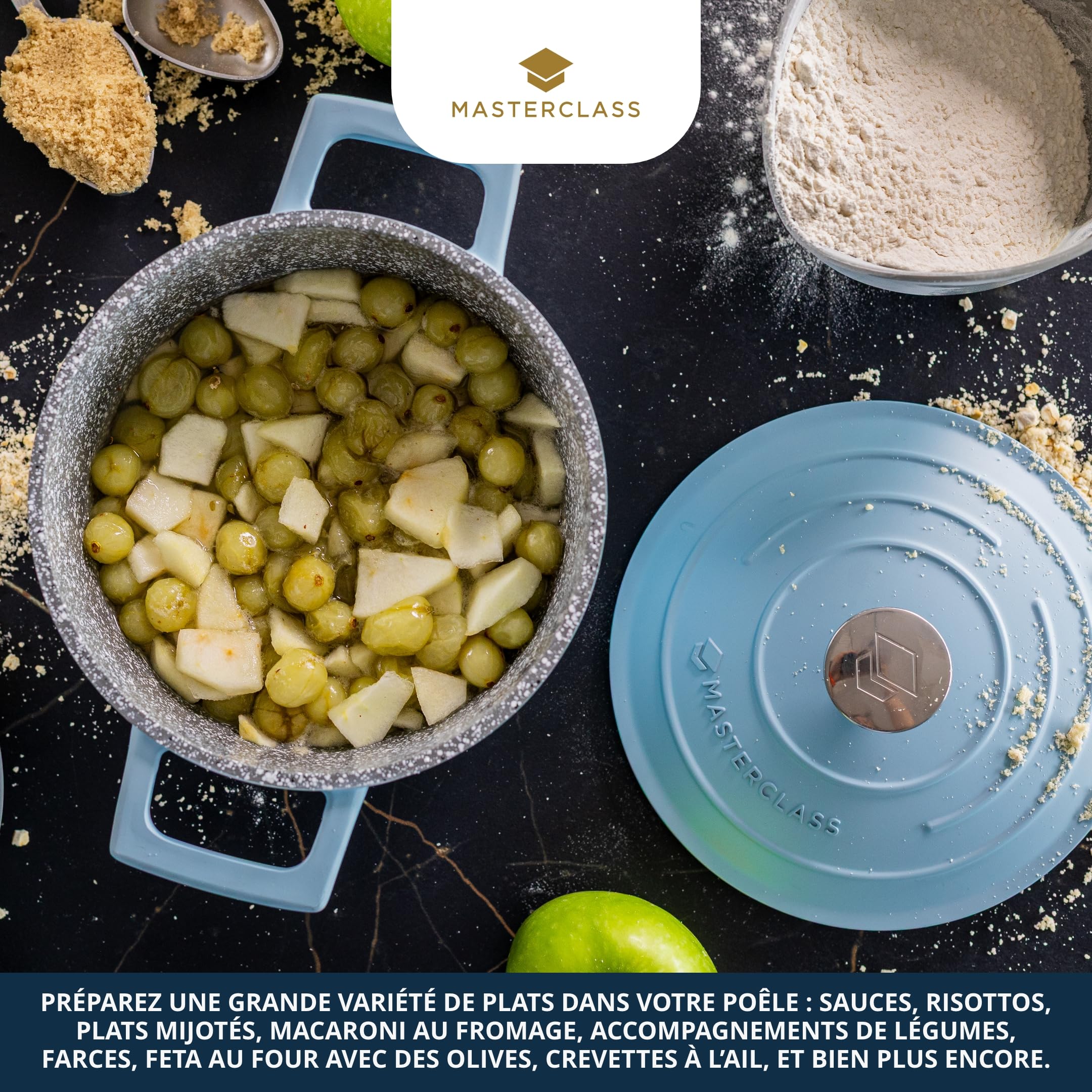 MasterClass Cocotte Ronde en Fonte d'aluminium avec Couvercle Auto-hydratant, légère, antiadhésive, pour Les Repas familiaux, Les currys, Passe au Lave-Vaisselle, 16 cm, 1,4 L, Bleu Ciel