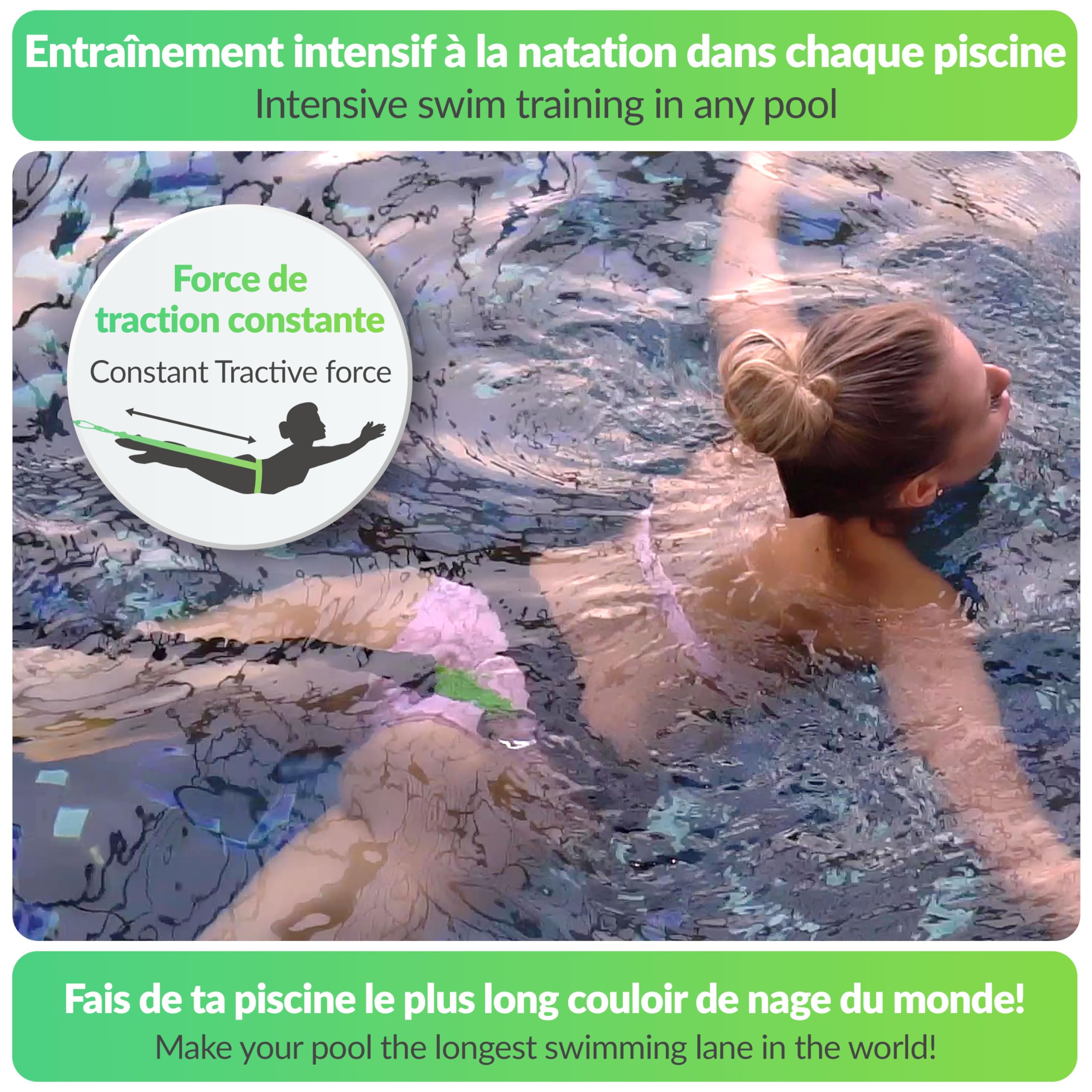 BODYCROSS Elastique Nage Piscine – Ceinture Cardio Premium avec Tube (1-20 kg), Entraîneur de Natation Extérieure Testé et Certifié