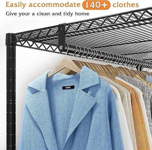 Vista 3 de Raybee Perchero de ropa resistente con ruedas, perchero con ruedas para colgar ropa, portátil, 2 estantes, negro