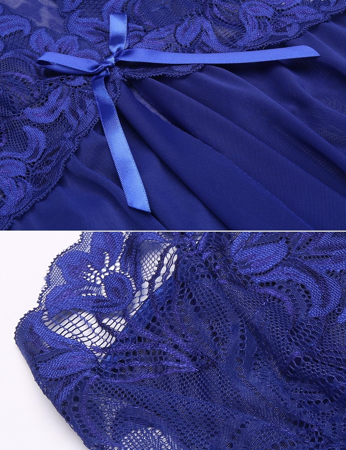 Nightgowns for Women Sexy Open Front V Neck Mesh Lace Wireless Babydoll Lingerie for Women with Thong 2 Pieces - Image 6