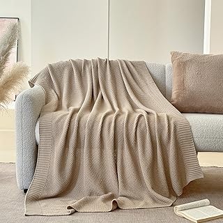 Simple&Opulence 100% Cotton Throw Blanket, Solid Color Cable Knitted Bla...