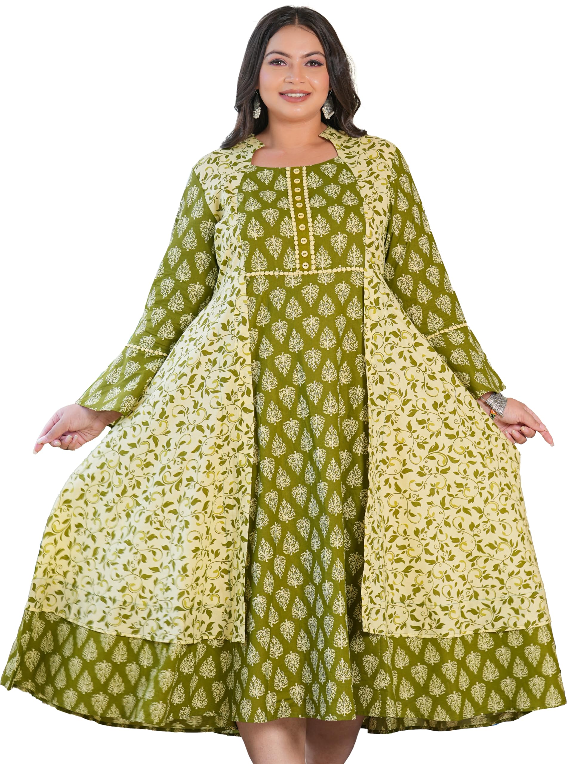 Yash GalleryRayon Geometric Print Embroidered Anarkali Kurtis for Women