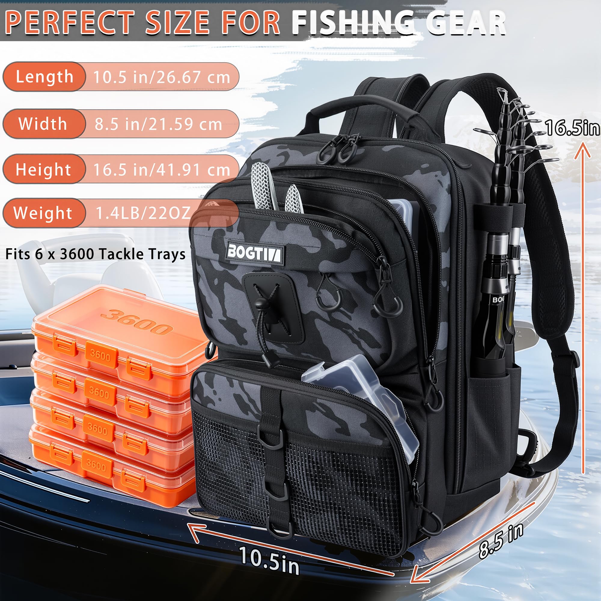 BOGTIM Fishing Backpack - Tackle Kit & Rod Holder -2 BOGTIM Fishing Backpack - Tackle Kit & Rod Holder -2