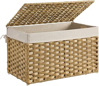SONGMICS Storage Basket with Lid, 17.2 Gallon (65L) Storage Bin, Woven B...