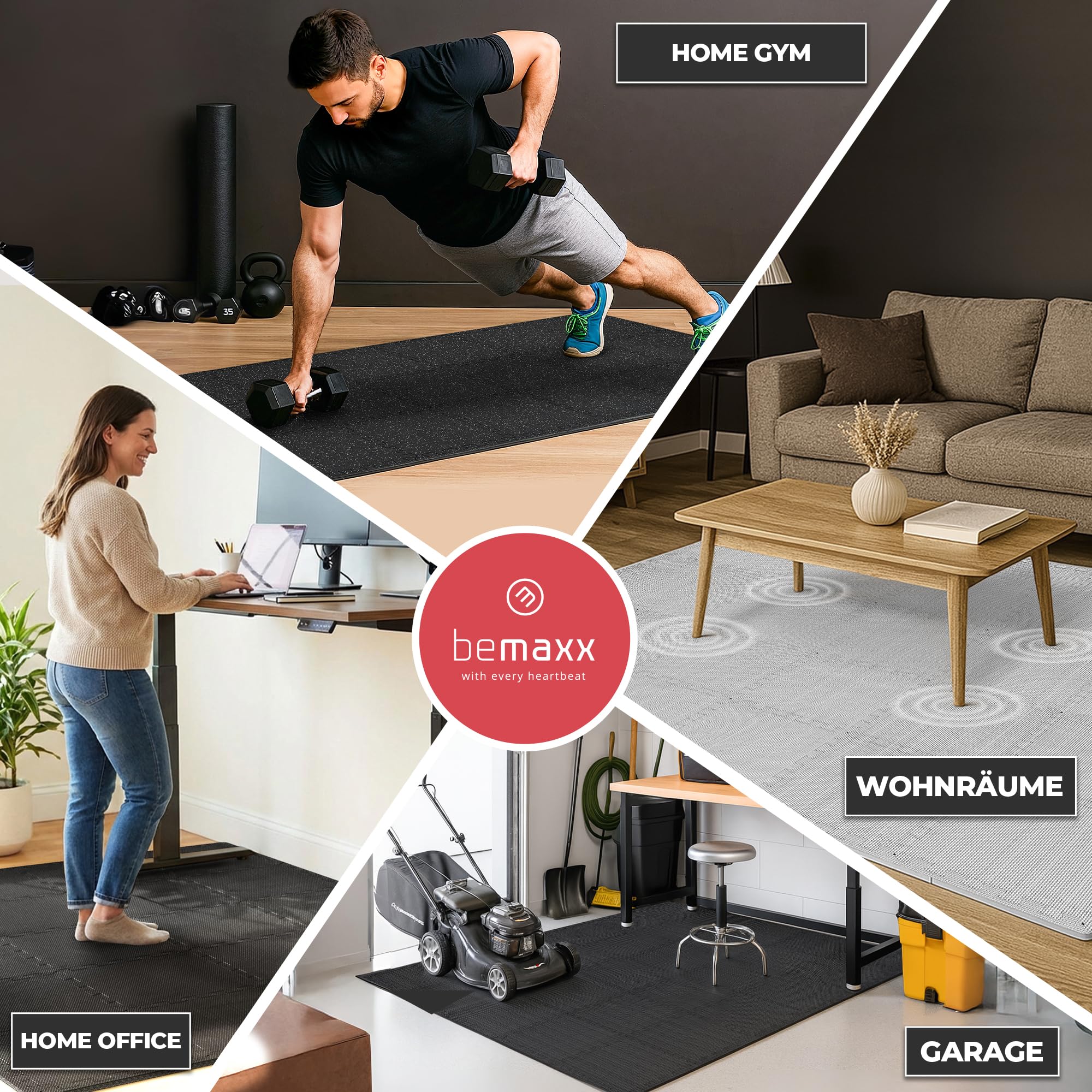 bemaxx Bodenschutzmatte Fitness - Sportmatte Fitnessmatte Gymnastikmatte Puzzlematte Yogamatte Turnmatte Trainingsmatte Spielmatte Fallschutzmatte Laufbandmatte - Gym Workout Pool Garage