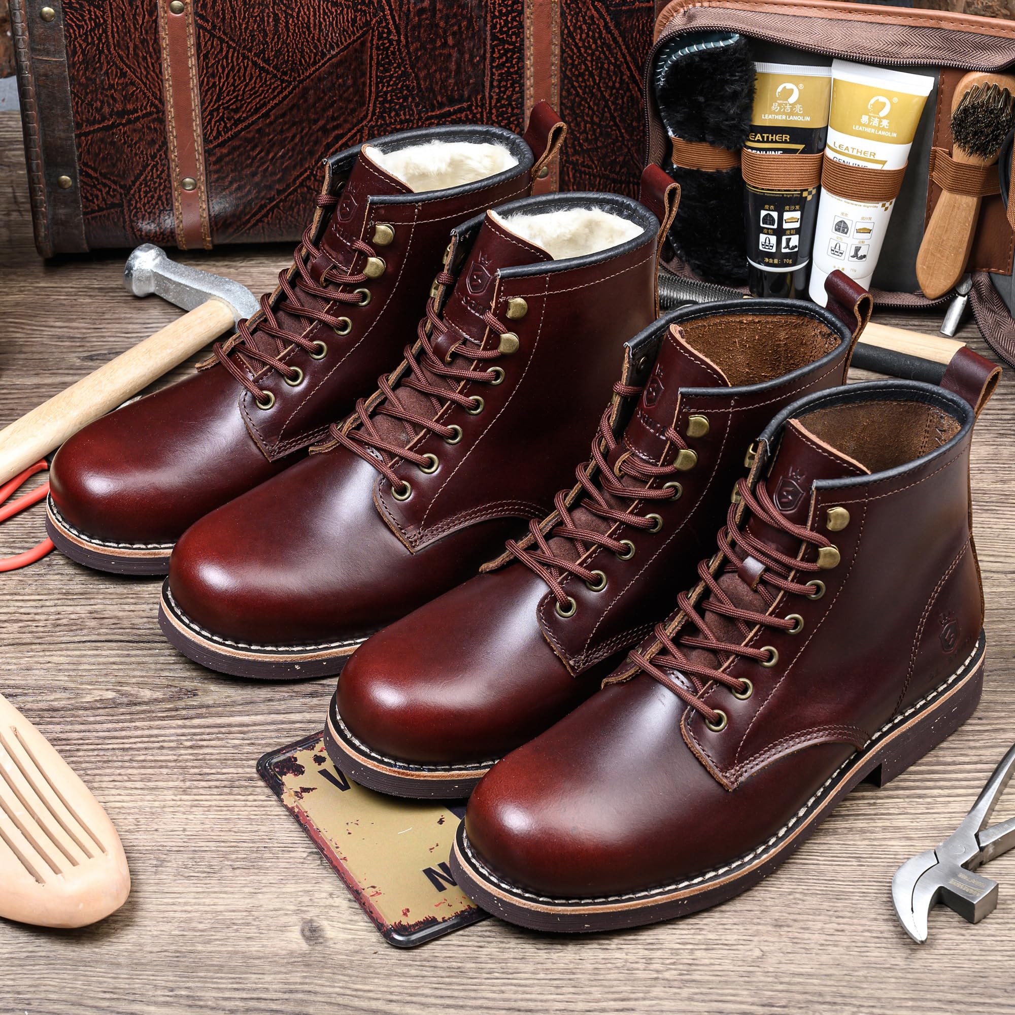 SL-Saint Stivali da uomo a punta morbida impermeabili in pelle bovina/fodera in lana Scarpe di moda