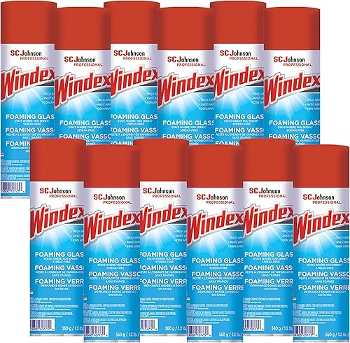 Windex Limpiador de superficies de vidrio espumoso en aerosol, blanco, 19.7 onzas líquidas, 12 por caja, (paquete de 12)