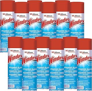Windex Aerosol Foaming Glass Surface Cleaner, White, 19.7 Fl Oz , 12 per Carton, (Pack of 12)