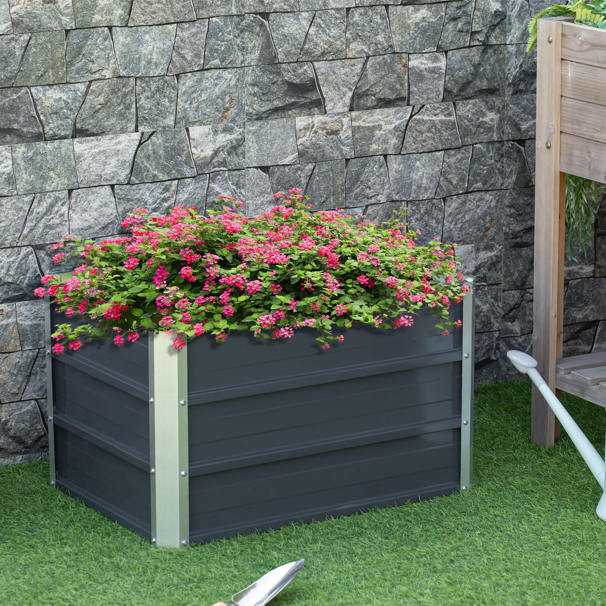 Outsunny Carré Potager Rectangulaire Surélevé 66 x 47 x 40 cm Gris Foncé