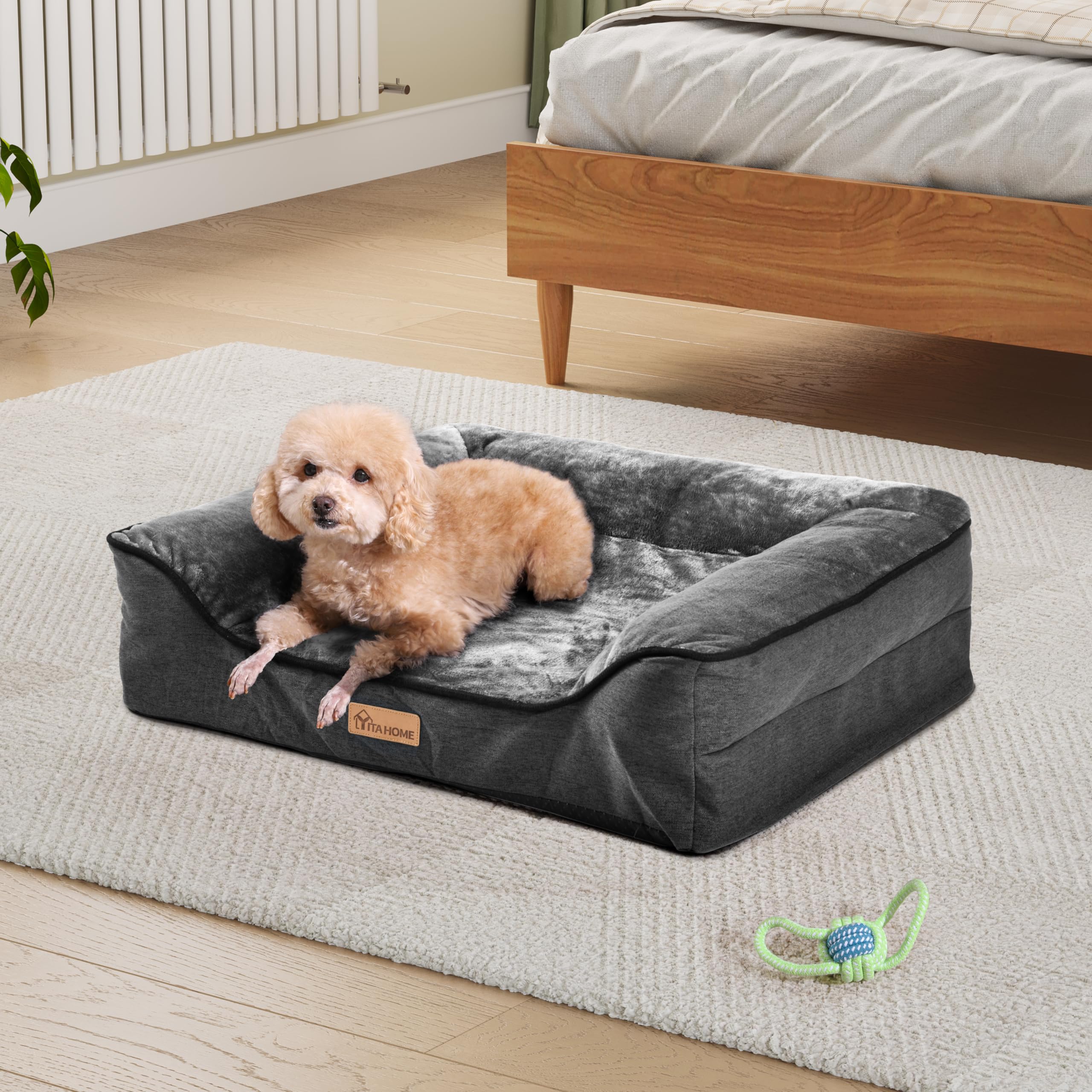 YITAHOME Divano letto per cani piccoli, copertura rimovibile e lavabile, letto per animali domestici, morbido e accogliente, per cani di taglia grande ed extra grande, 71x58x18cm, grigio