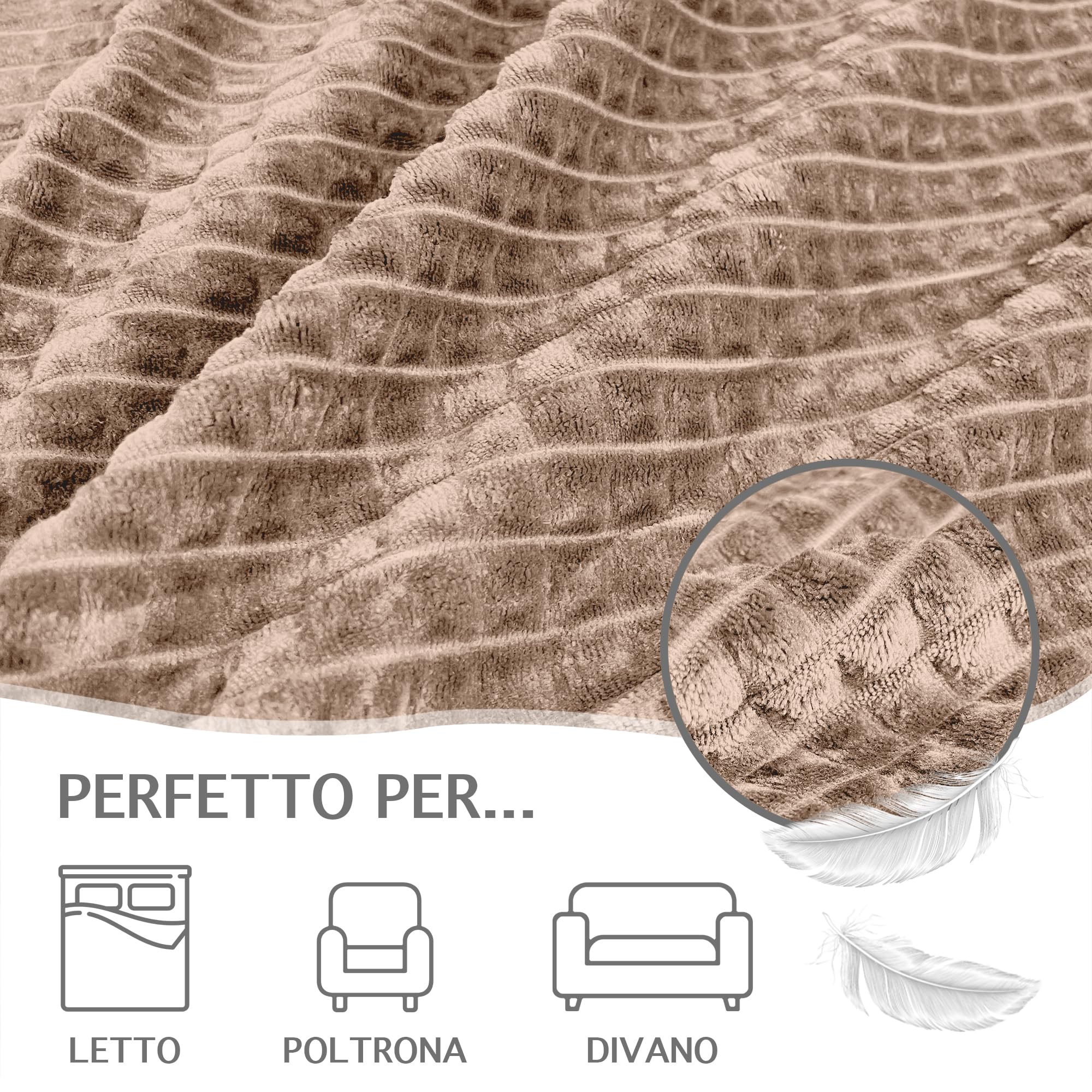 Plaid Coperta Flanella Doppio Strato Morbida Calda Vellutata Matrimoniale Marrone | Leroy Merlin
