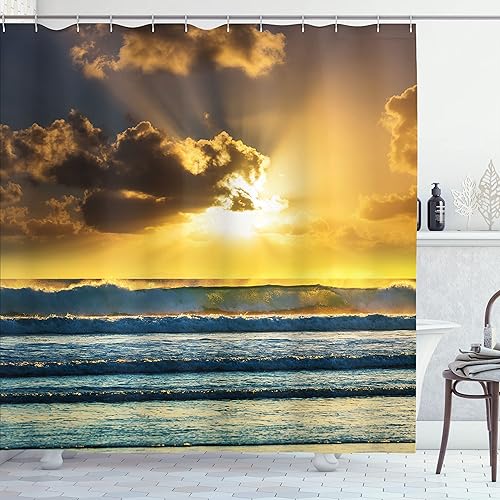 Miniatura 50 de Ambesonne Cortina para regadera náutica con palmeras