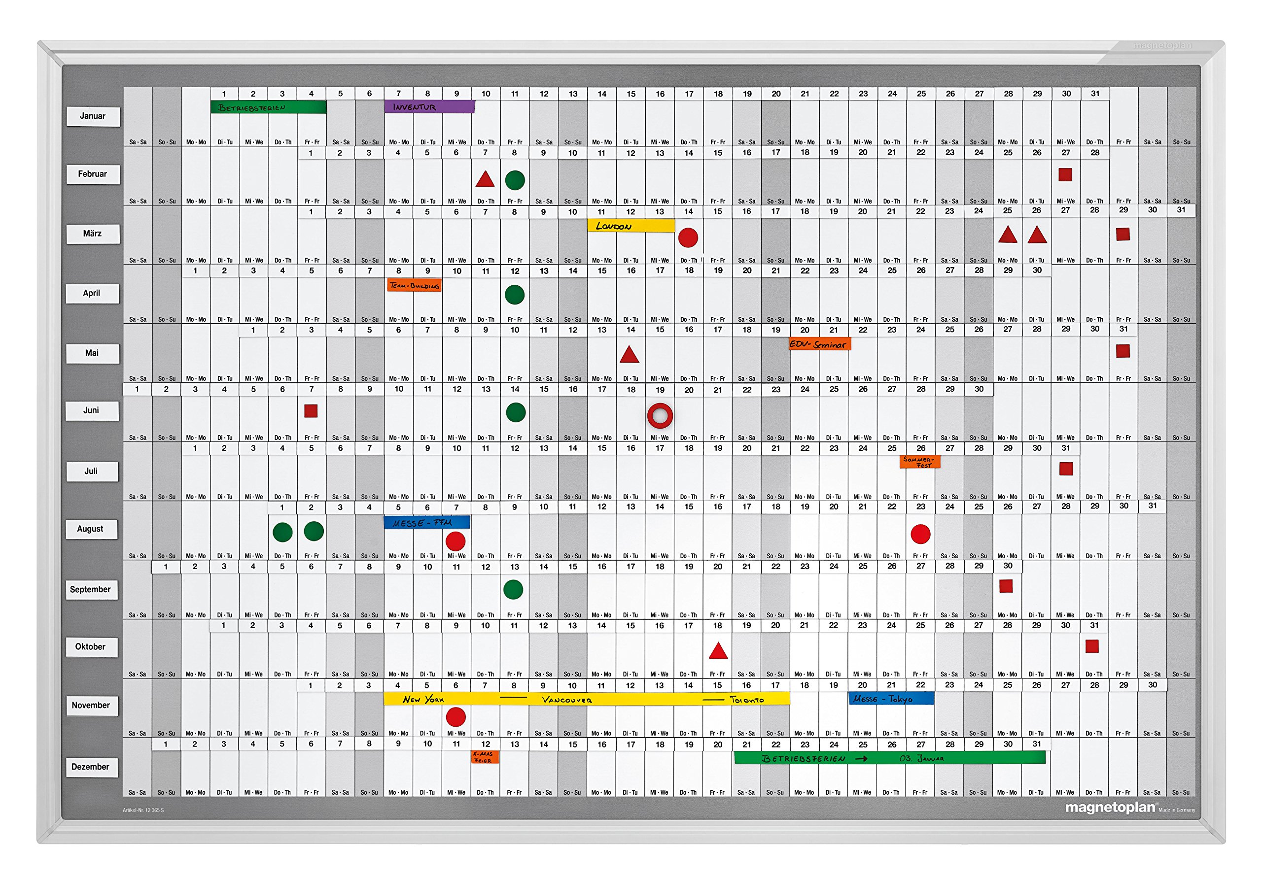 magnetoplan | Set planning annuale MANAGER tipo CC | settimana di 7 giorni con suddivisione di 365 giorni | largh x alt 920 x 625 mm