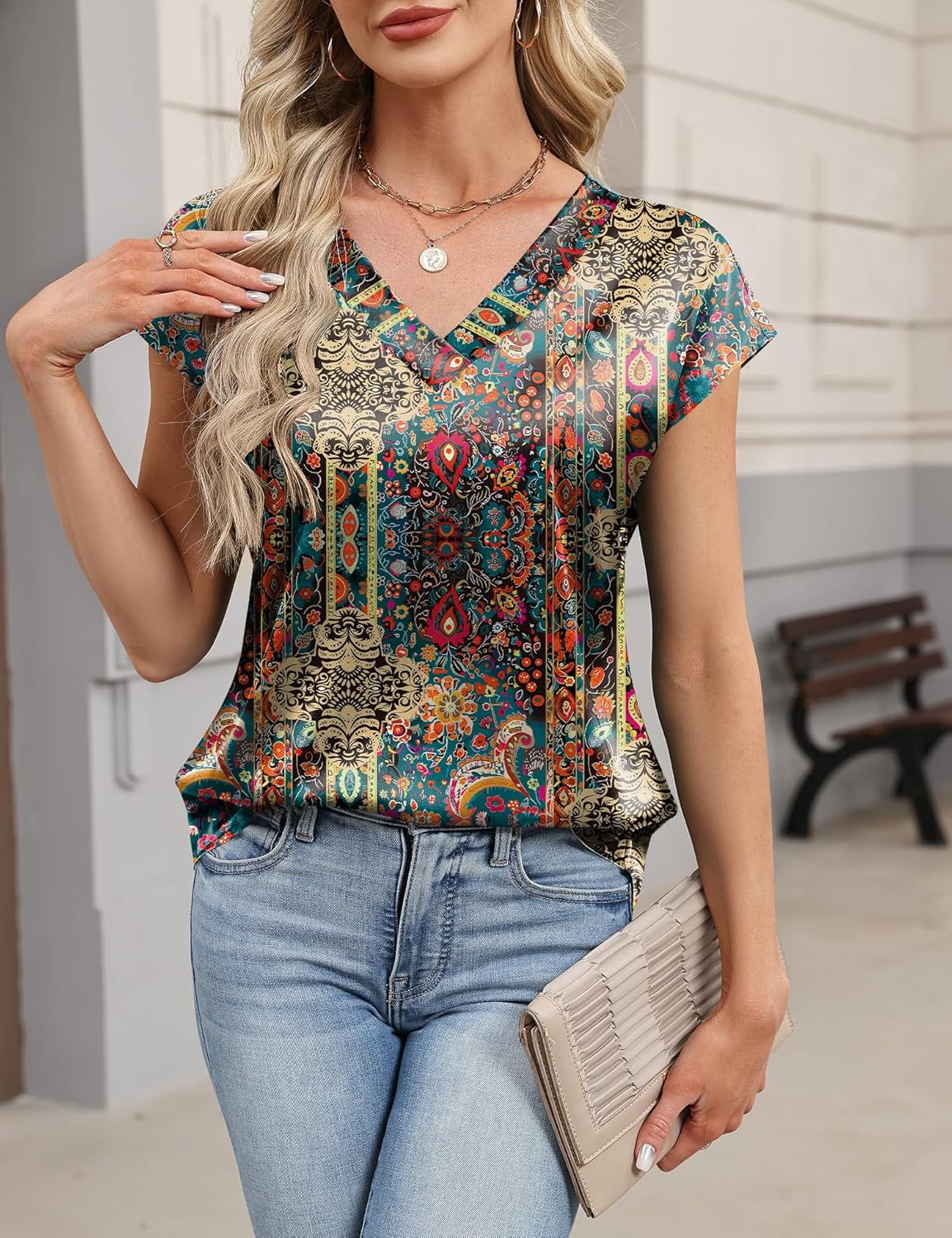 LOMON Women Silk Satin Tops Cap Short Sleeve Blouse V Neck Shirts Business Casual Outfits - Image 4