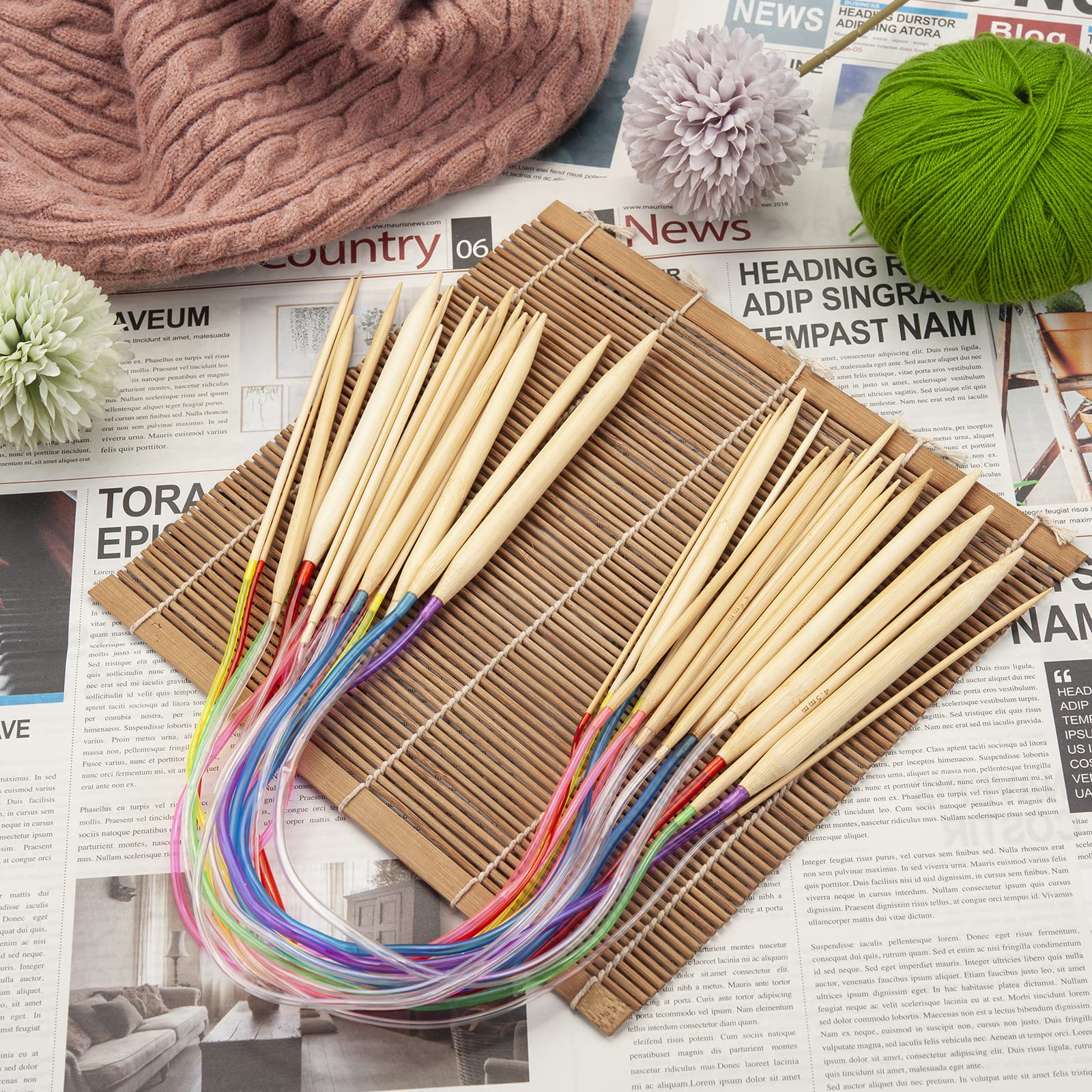 Aeelike Circular Knitting Needle Set - 11 Stainless Steel Needles With Gauge For Beginners