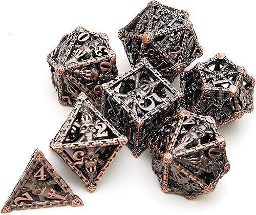 Miniatura 2 de Tbrand Juego de dados de metal, dados de metal de calavera poliédricos huecos adecuados para juegos de rol de Calabozos y Dragones, cobre rojo