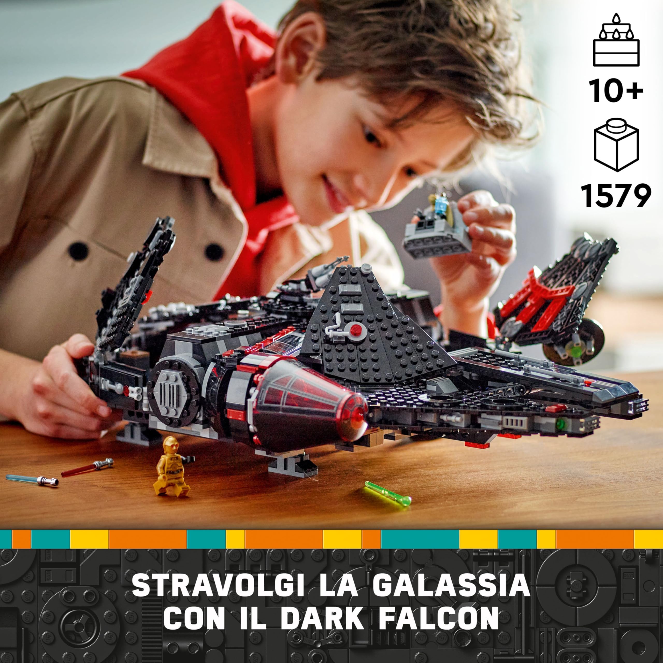 LEGO Star Wars 75389 Dark Falcon - Astronave Giocattolo da Costruire - Set per il Gioco e per l'Esposizione con Shooter, Cannoni e 6 Minifigure Incluso C-3PO - Regalo per Bambini e Fan da 10 Anni
