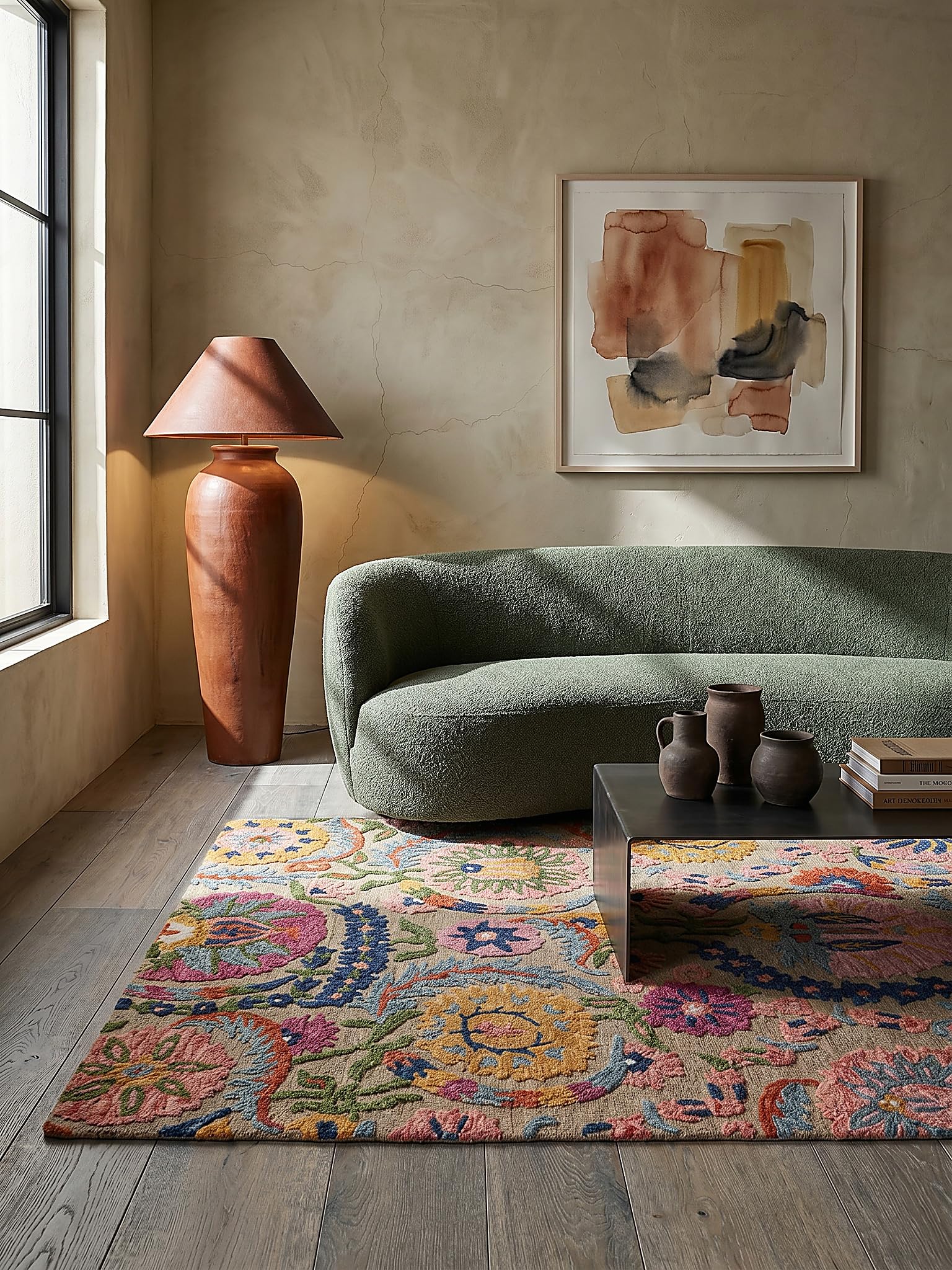 Tapis en Laine Motif Floral Dense et Robuste Multicolore 140 x 200 cm Salle à Manger | Hedda