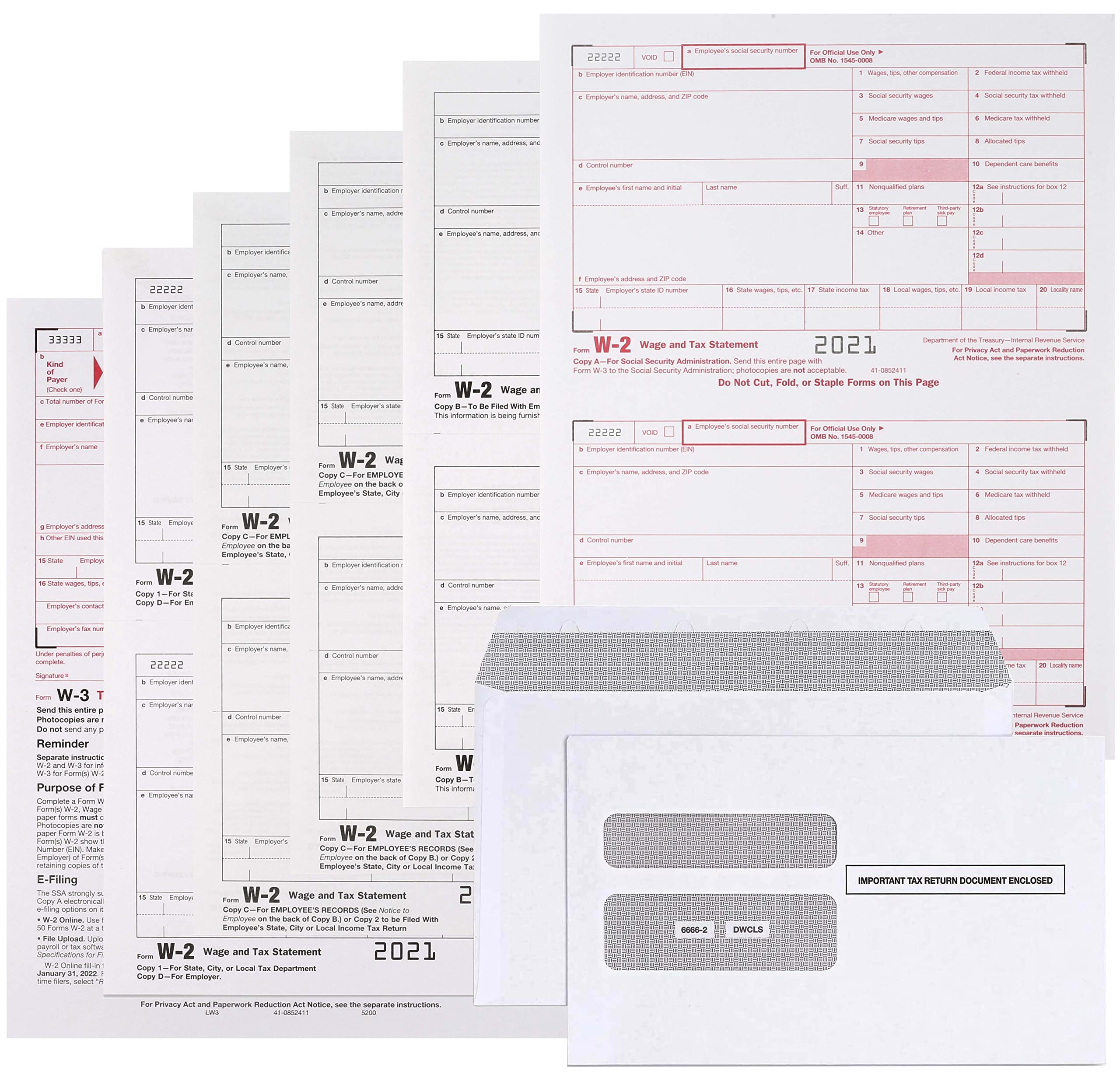 Dutymark W2 Forms 4 Part 2020 Tax Forms with Self Seal Envelopes, Kit for 25 Employees 2020 W2