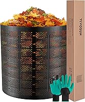 VIVOSUN 500 Gallon Expandable Outdoor Compost Bin - Large Capacity HDPE Composter for Backyard Lawn with Gloves Black
