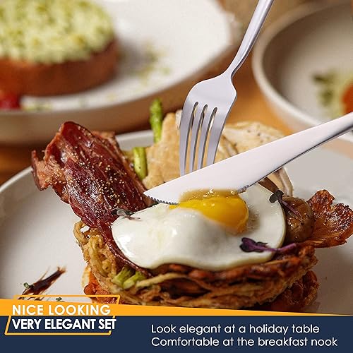 Miniatura 4 de Stapava Juego de cubiertos mate de 48 piezas con cuchillos para carne, juego de cubiertos de acero inoxidable para 8, cubiertos de vajilla incluye