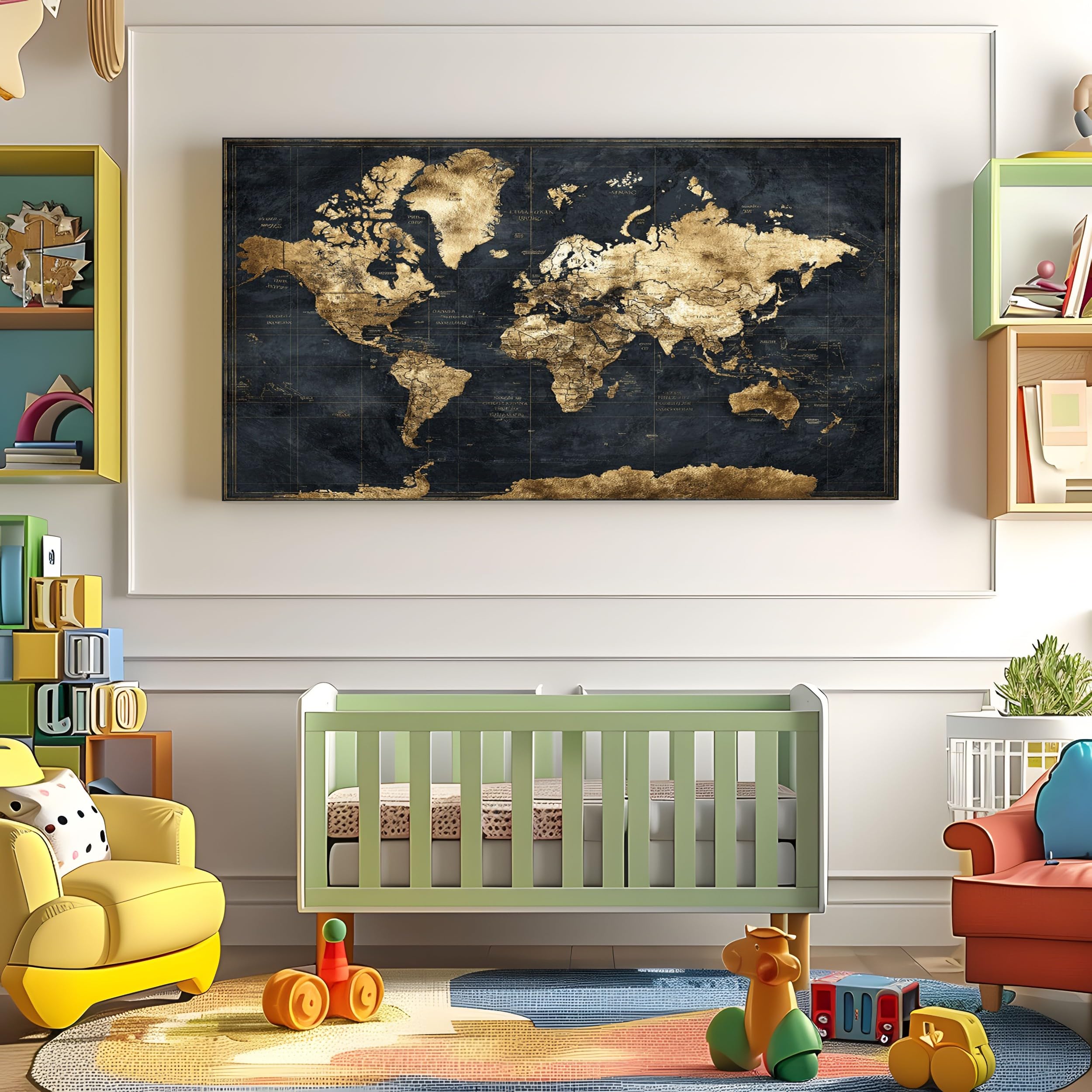 ZORYAN Mappa Del Mondo Vintage Quadri Moderni Soggiorno Su Tela 80x120cm