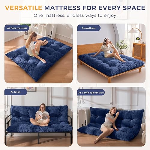 Miniatura 4 de MAXYOYO Colchón japonés de suelo tamaño completo, colchón futón plegable de 6 pulgadas con mechones que se enrolla como cama de suelo, alfombrilla