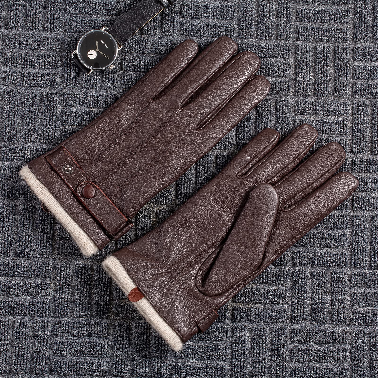 Acdyion Guantes de invierno para hombre, de piel, para pantalla táctil, informales, para exteriores, con forro térmico suave y cálido para vestido, conducción