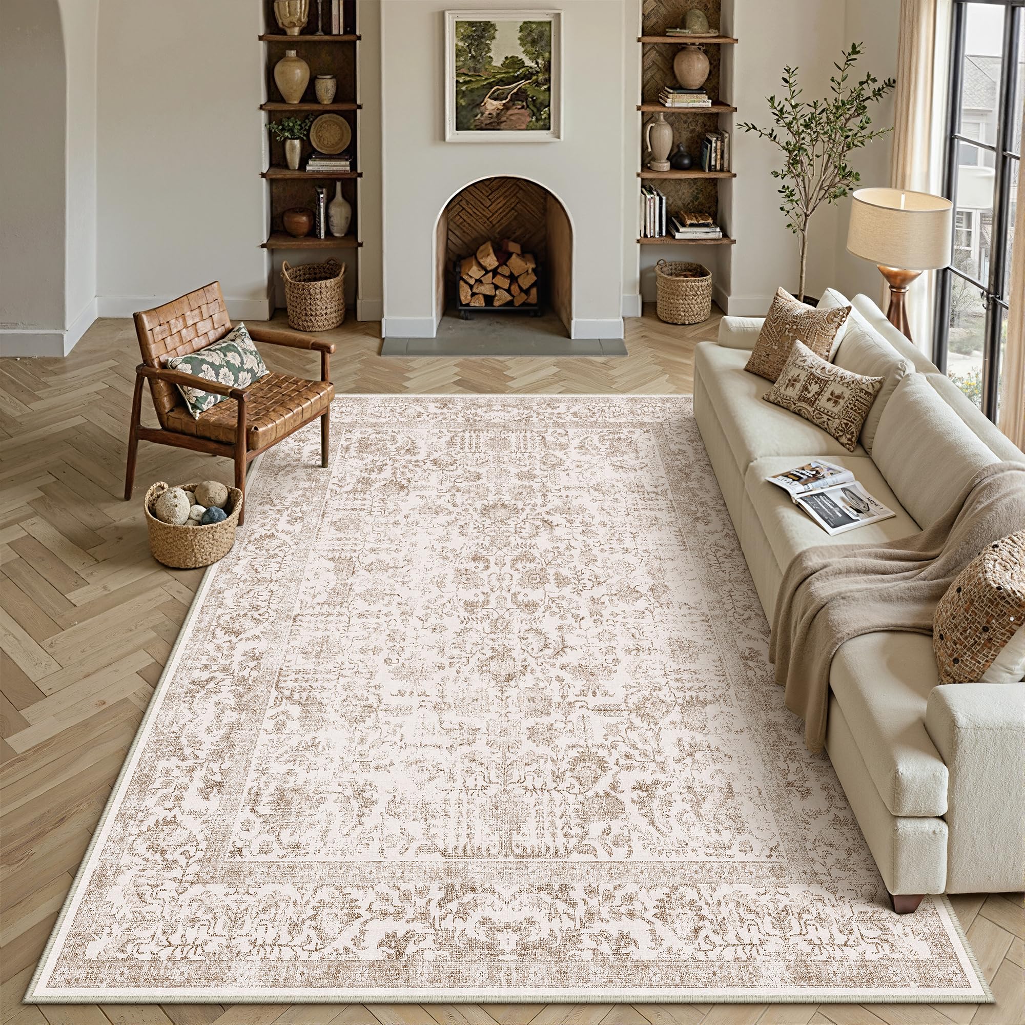 HUGEAR Vintage Tappeto Salotto 200x300cm Marrone Tappeti Soggiorno Antiscivolo Lavabile in Lavatrice Tapette Camera da Letto Sala Ufficio Bambina Bambino Pelo Corto Grande Carpet