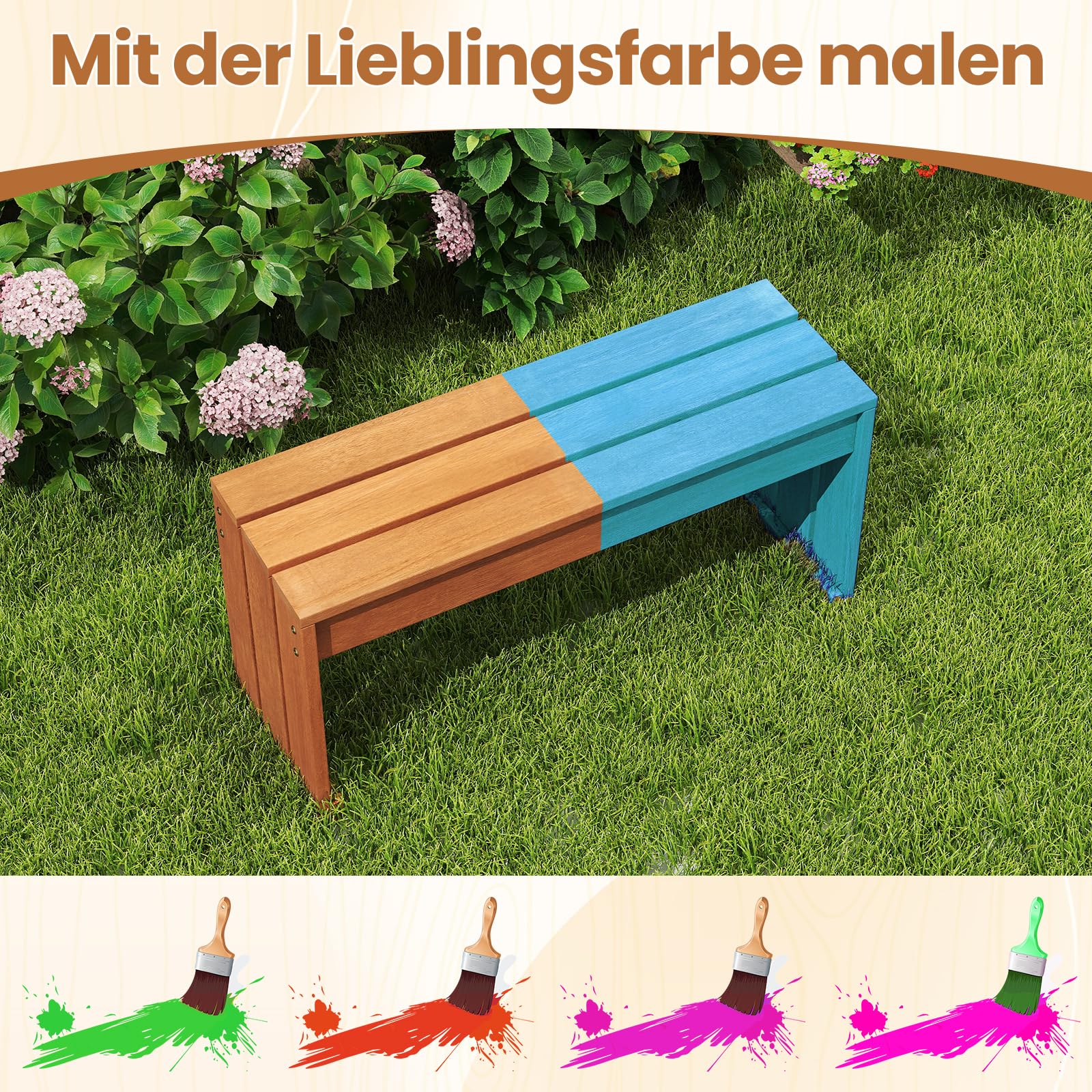 COSTWAY Gartenbank ohne Lehne, Sitzbank Holz Wetterfest, Holzbank, Balkonbank aus Hartholz, Blumenbnk für Garten, Balkon, Terrasse, 90 x 30 x 44 cm