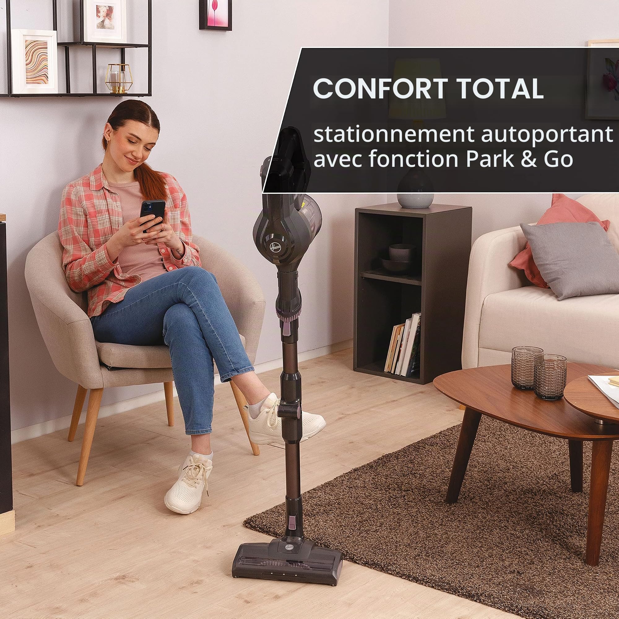 Hoover HF103X, Aspirateur Balai sans Fil Multifonction, Puissant 22V, Grande Autonomie 30m, Grande capacité 0,9L, Electrobrosse LED, Position Park&GO,Vidage Facile,Tube Flexible+Accessoires Embarqués