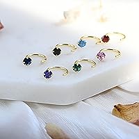 Vista 5 de Aretes de aro de plata de ley chapados en oro de 14 quilates con amatista morada para mujeres y niñas