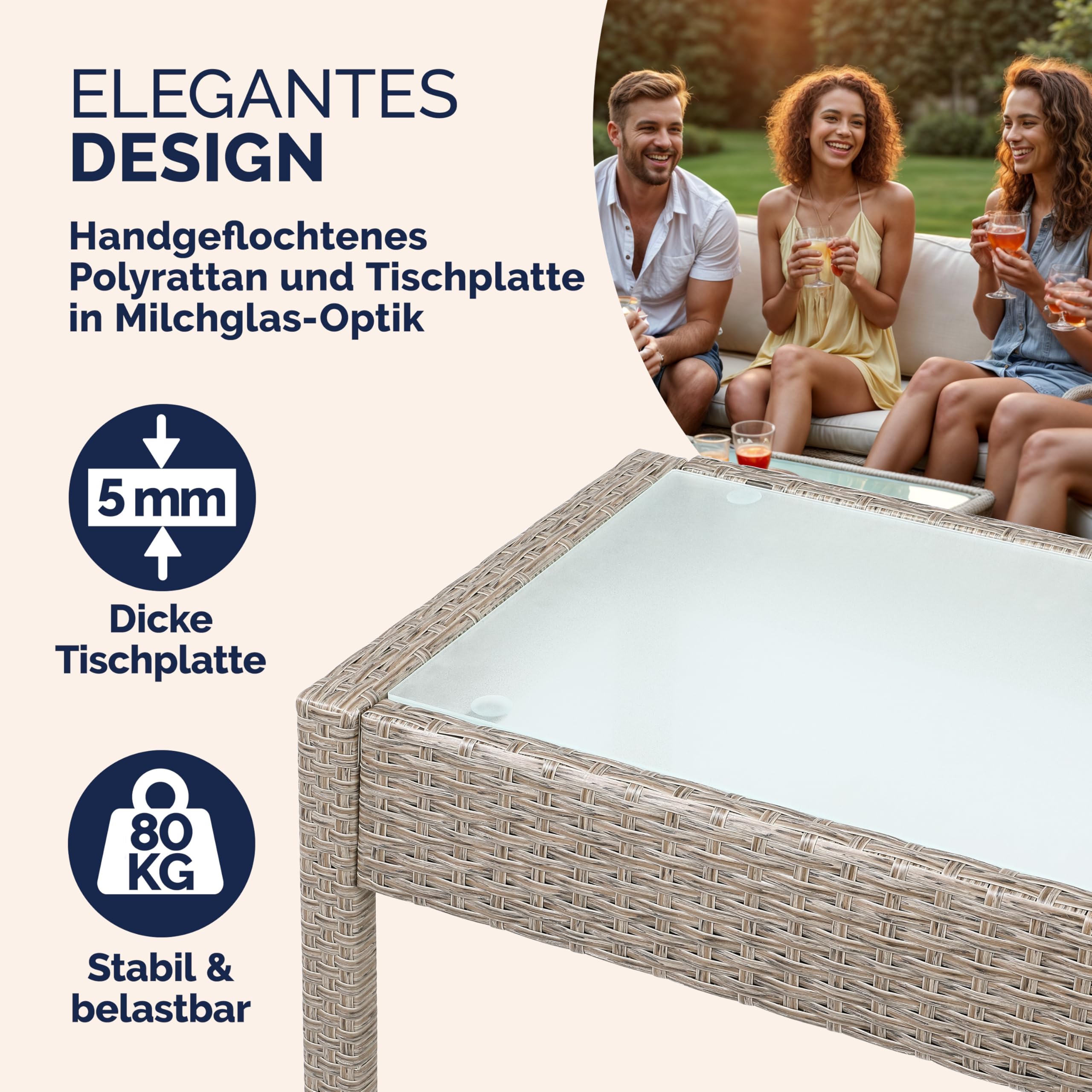 Casaria Lounge Tavolo da Giardino Polyrattan Set 4 Persone con Cuscini