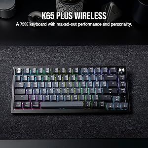 Corsair K65 Plus Wireless 75% RGB Mechanical Gaming Keyboard Pre-Lubricated MLX Red Linear Switches PBT Dye-Sub Keycaps PC, Mac, PS5, PS4, Xbox, iPad QWERTY NA Black/Gray