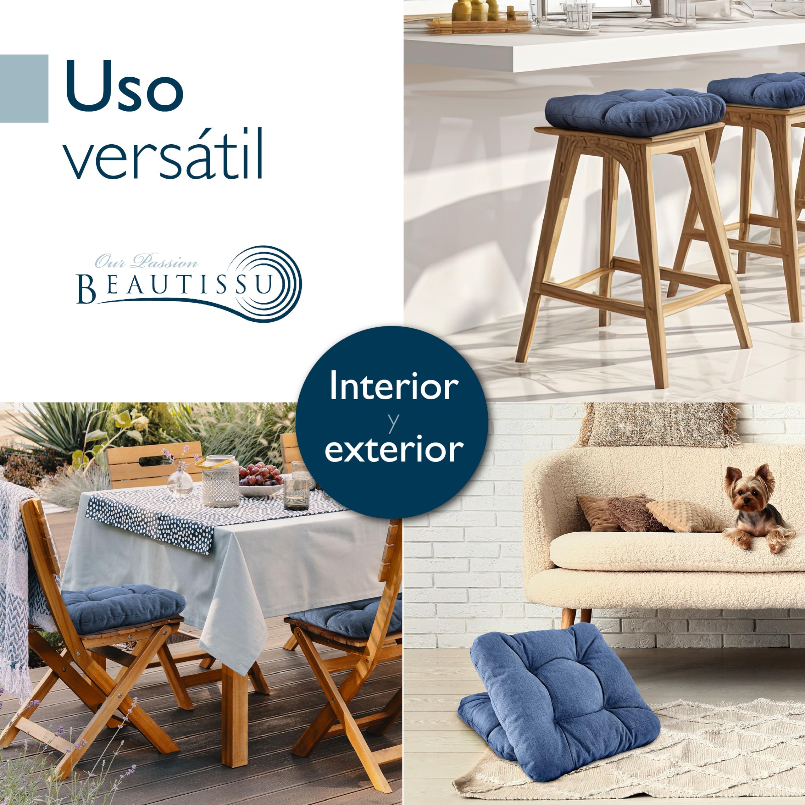 Beautissu 4X Cojines de Silla Premium 35x35 cm - Cojines Interior y Exterior Acolchado de Espuma Resistente de 8 cm de Grosor, Made in EU - Azul Oscuro - HighLux SK