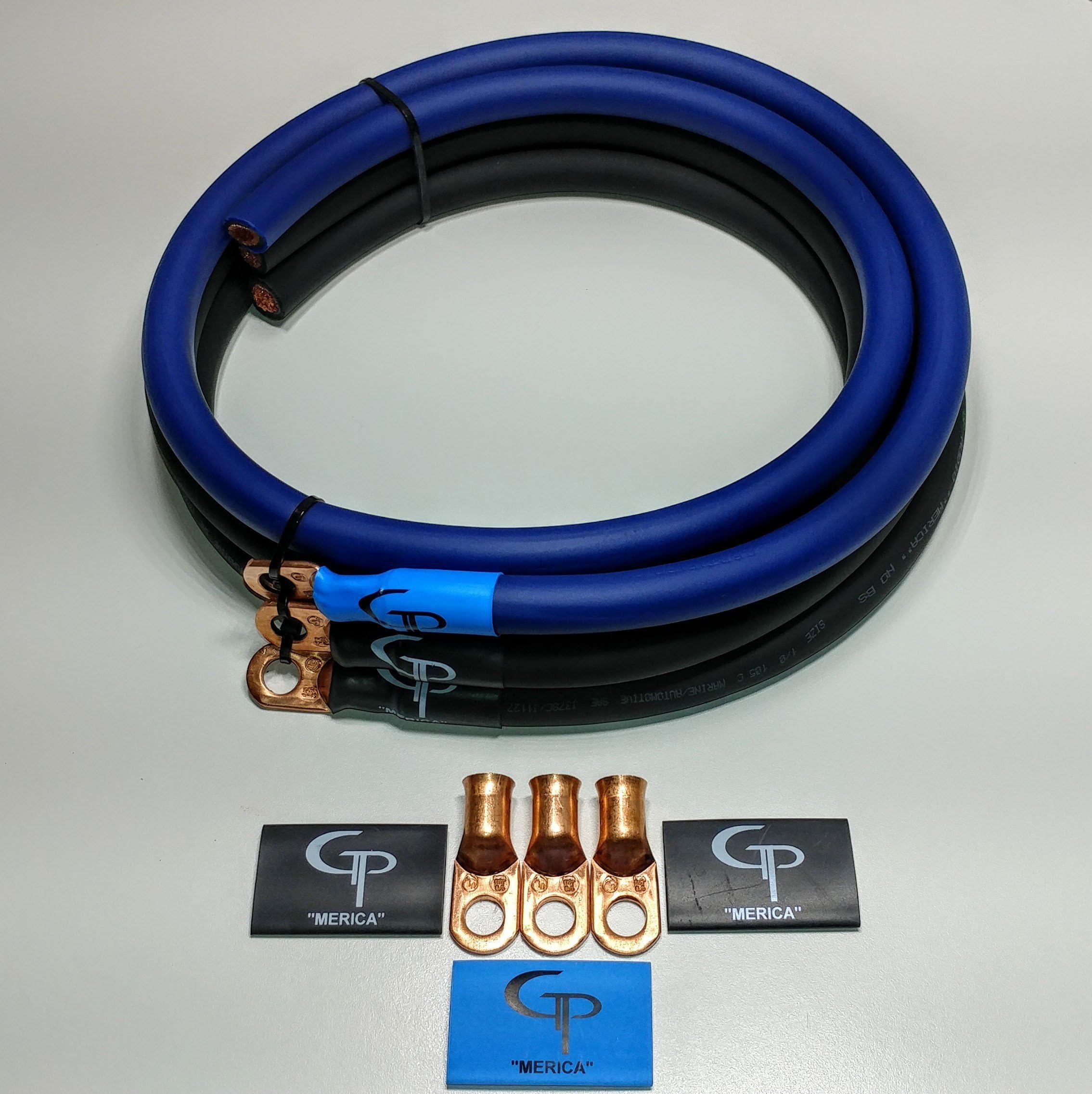 GP Car Audio Big 3 Upgrade Wiring Kit OFC True 1/0 AWG Gauge Blue and Black