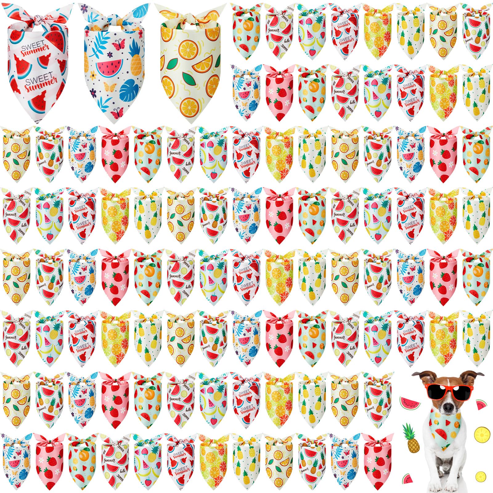 Shyyween Hundehalstücher mit Früchten, für den Sommer, Hawaii, weich, verstellbar, Dreieckstuch für kleine, mittelgroße und große Haustiere, 100 Stück