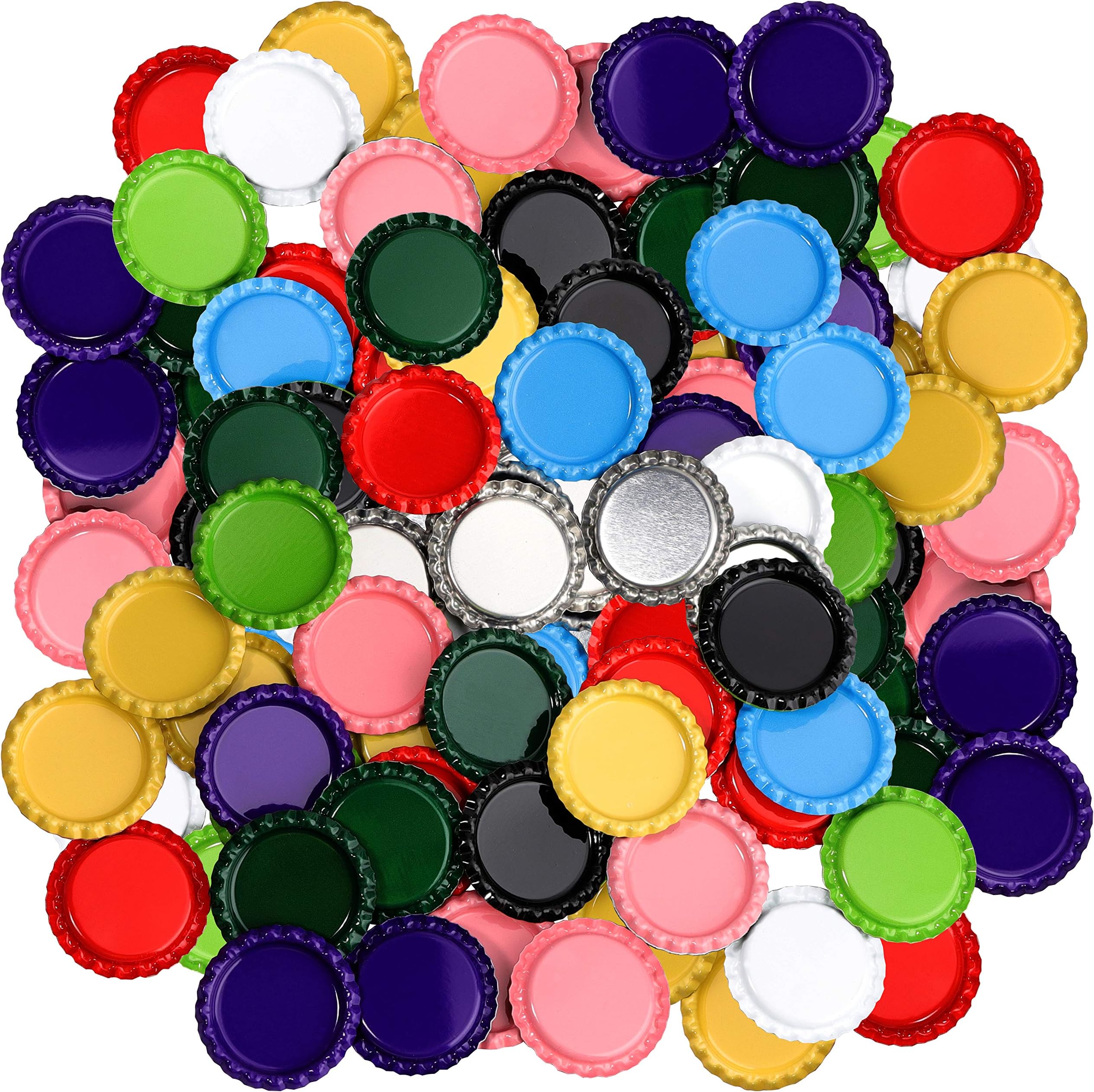 200 PCS Flat Decorative Bottle Cap Craft Bottle Stickers Double Sideds Printed Hair Bows, DIY Pendants Craft ScraPbooks Mixed Colors(10colors)