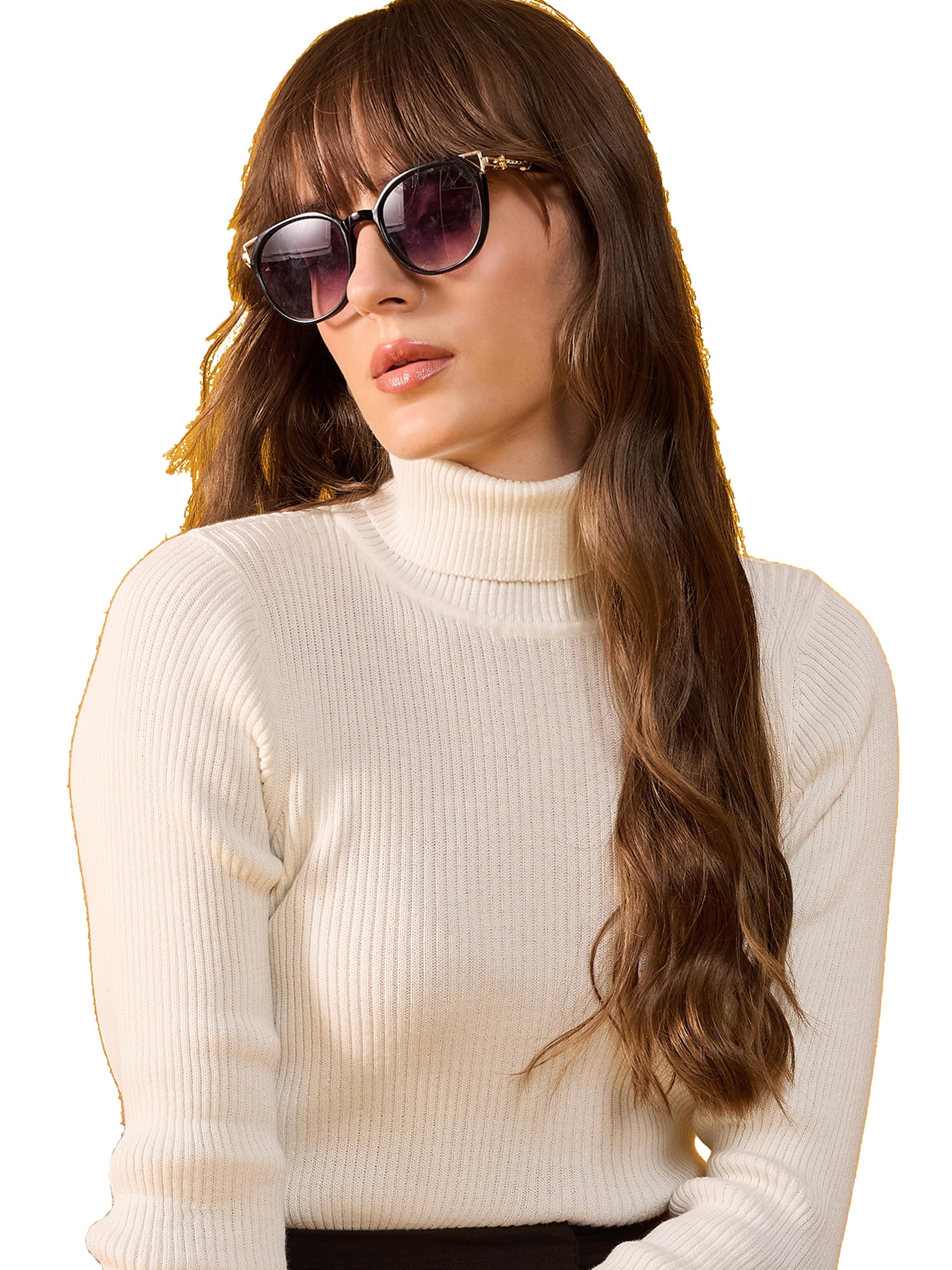 98 north 98 Degree North Women Cotton Self Design High Neck Pullover Has A Full Sleeves and Straight Hem-RG11121-WHITE-picture-9