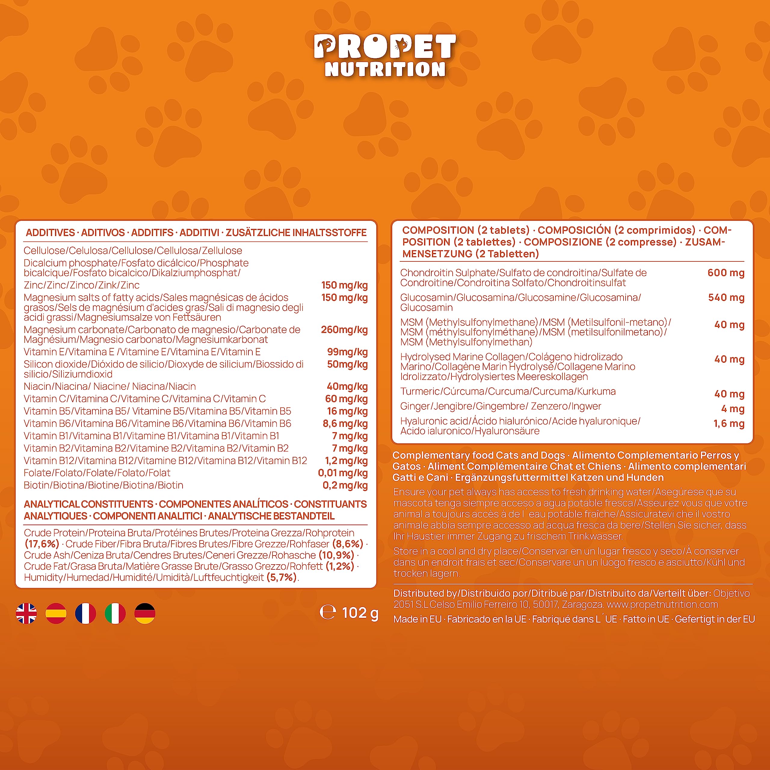 Condroprotector Perros y Gatos. Antiinflamatorio Gran Concentración. Glucosamina, Condroitina, Colágeno, 10 Vitaminas, Cúrcuma. 120 Comprimidos. Sin Azúcar. Fortalece las Articulaciones de tu Mascota