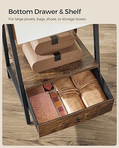 Miniatura 6 de SONGMICS Espejo LED de pie armario con cerradura con espejo de longitud completa organizador de joyas que ahorra espacio cajón inferior y estante