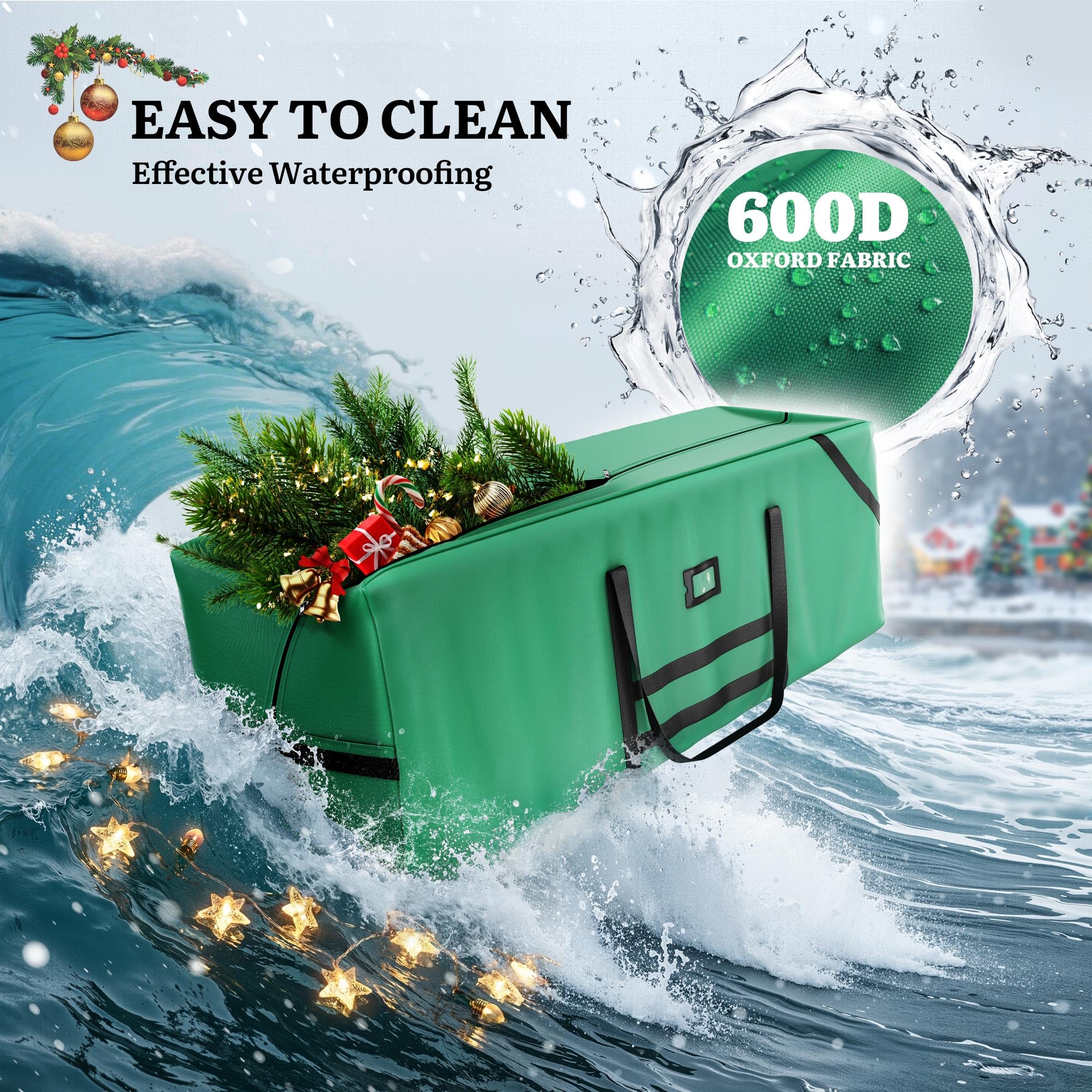 YITAHOME Borsa portaoggetti per albero di Natale, adatta per alberi di Natale artificiali, altezza fino a 7,5 ft, resistente, impermeabile con manici robusti e cerniera, verde