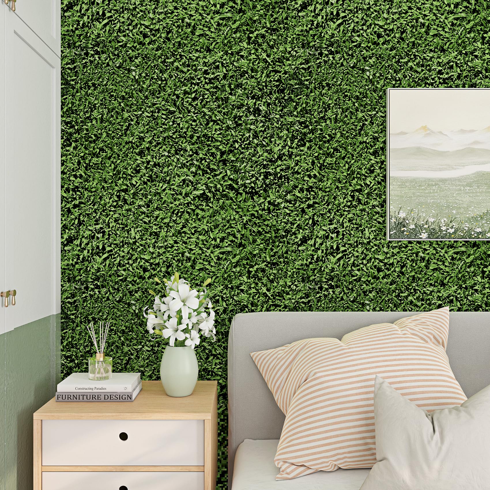 ReWallpaper Green Wallpaper Peel and Stick Dark Green Grass Wallpaper Self Adhesive Removable Nature Greenery Wall Mural for Bedroom Bathroom