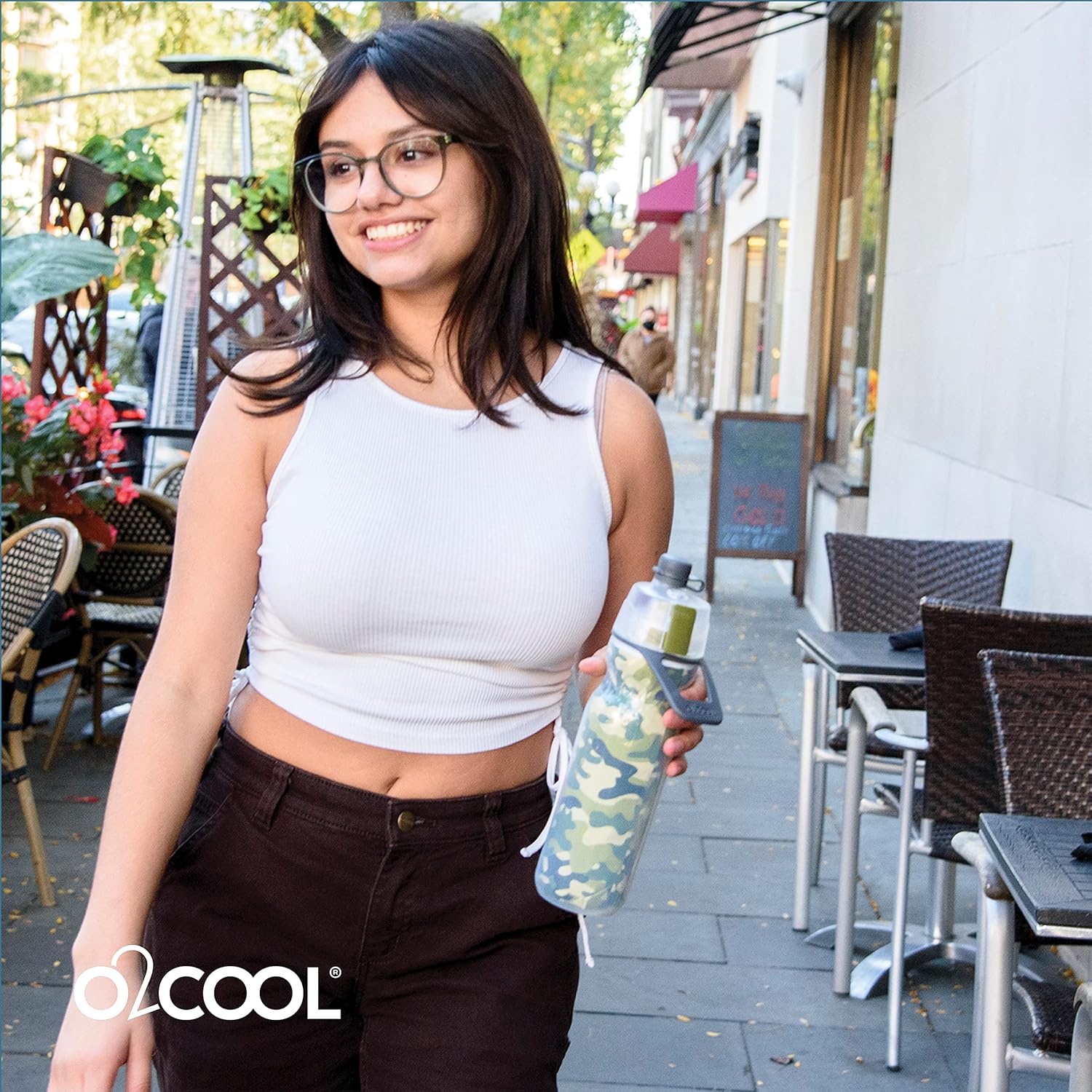 O2COOL Mist 'N Sip Misting Water Bottle 2-in-1 Mist And Sip Function With No Leak Pull Top Spout Reusable Sports Water Bottle - 20 oz (Green Camo) - Image 6