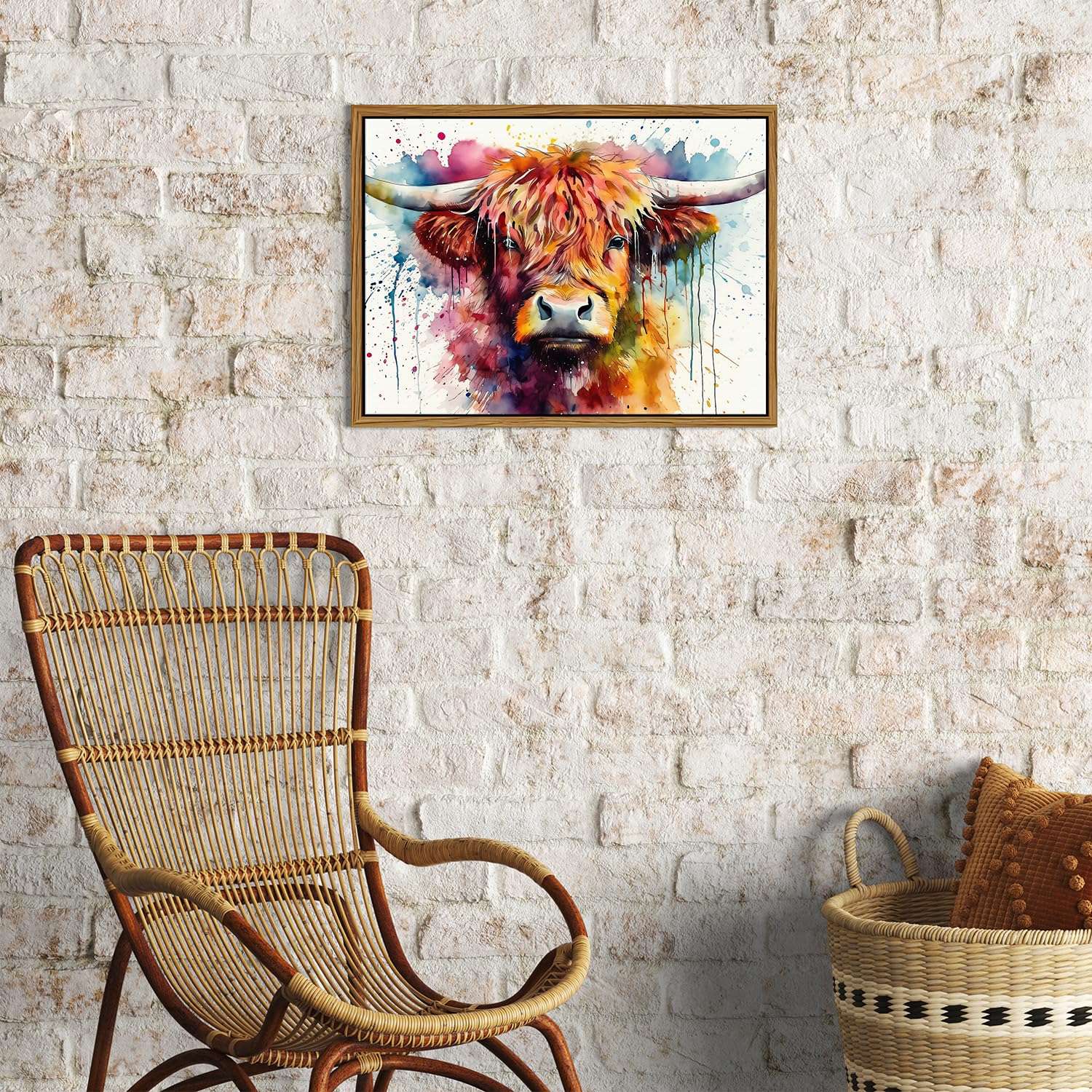 Highland Cow Canvas Wall Art for Living Room Decor Banksy Prints Graffiti Scottish Cow Pictures Colourful Highland Cows Painting Modern Framed Artwork for Bedroom Kitchen Home Decorations 30x40cm - Image 4