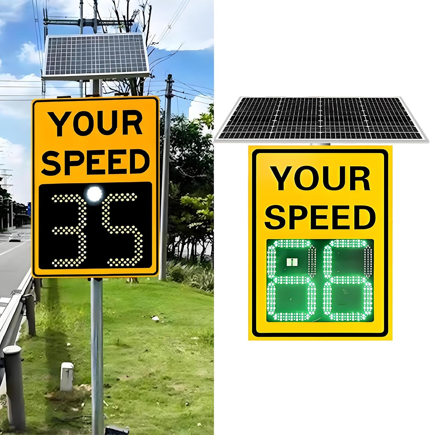 Solar Powered LED Speed Display Sign - Radar Feedback Sign with Remote Control, 60 x 90 cm, Easy Install for Speed Limit Monitoring and Traffic Safety