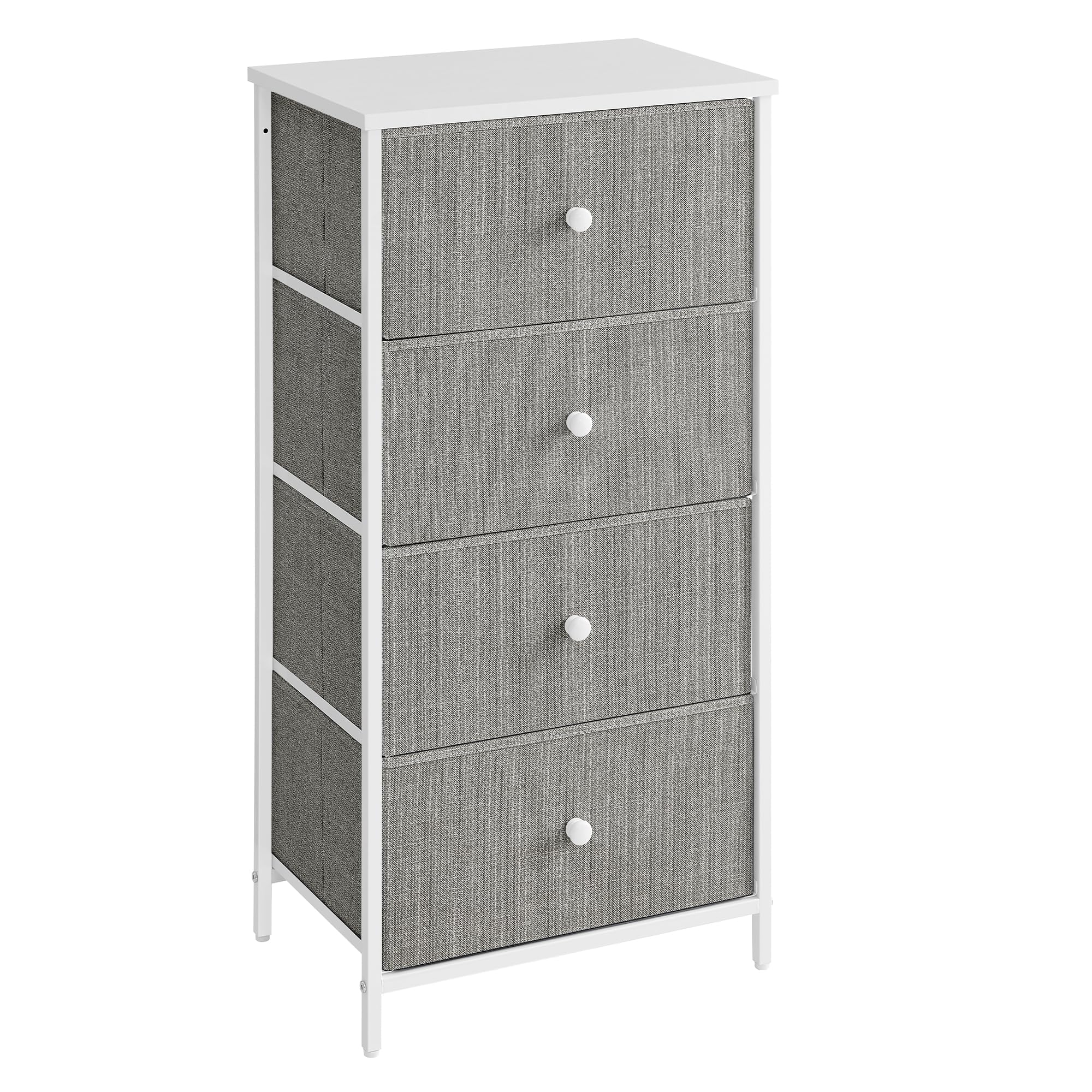 SONGMICS Chest of Drawers Bedroom, Drawer Storage Unit, Dresser with 4 Fabric Drawers, Metal Frame, Tall and Slim, for Closet, Dove Grey and Cream White LTS314L10